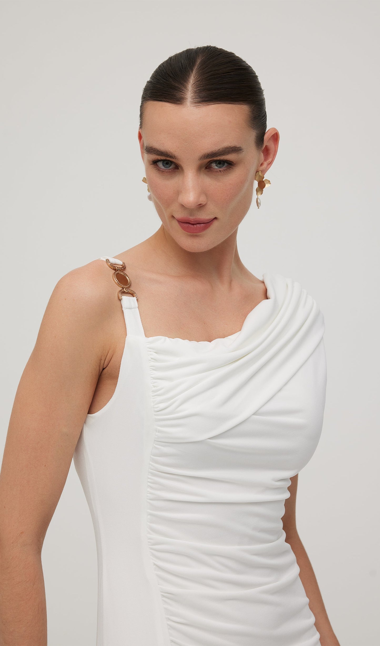 Asymmetric Metallic Sleeveless Midi Dress