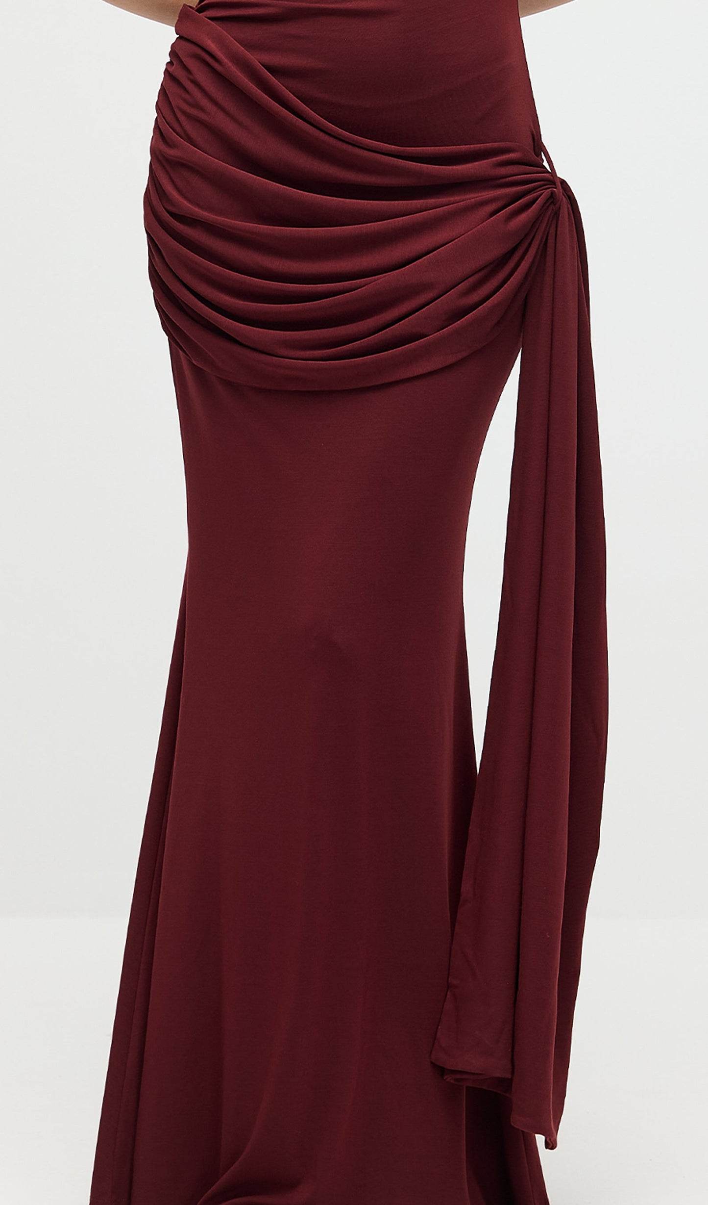 Solid Slinky Fishtail Maxi Dress In Mahogany
