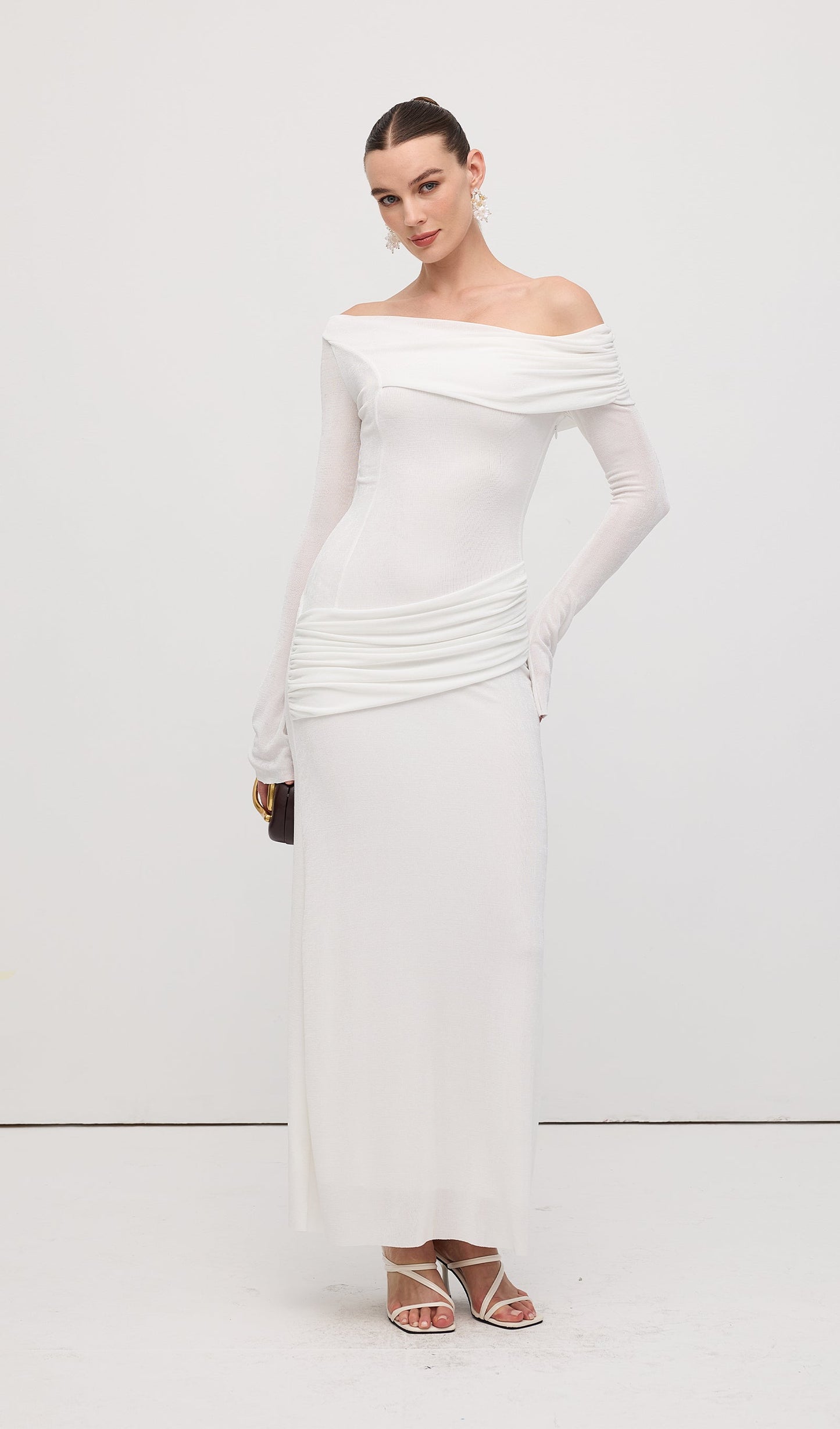 Single Jersey Knit Draped Maxi Dress White
