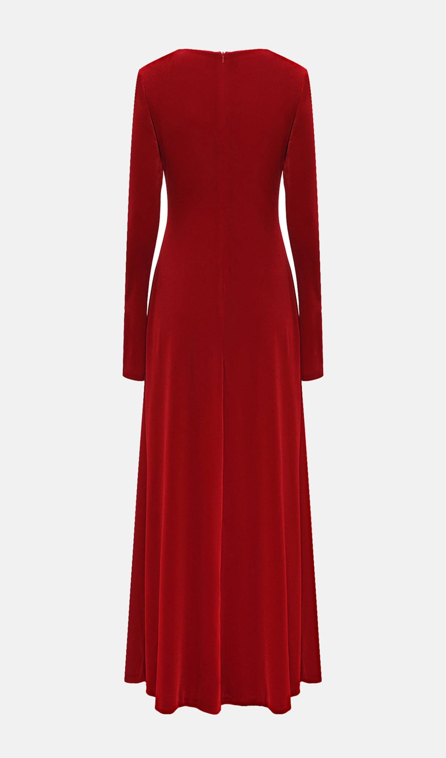 Long Sleeved Gathers Maxi Dress Red