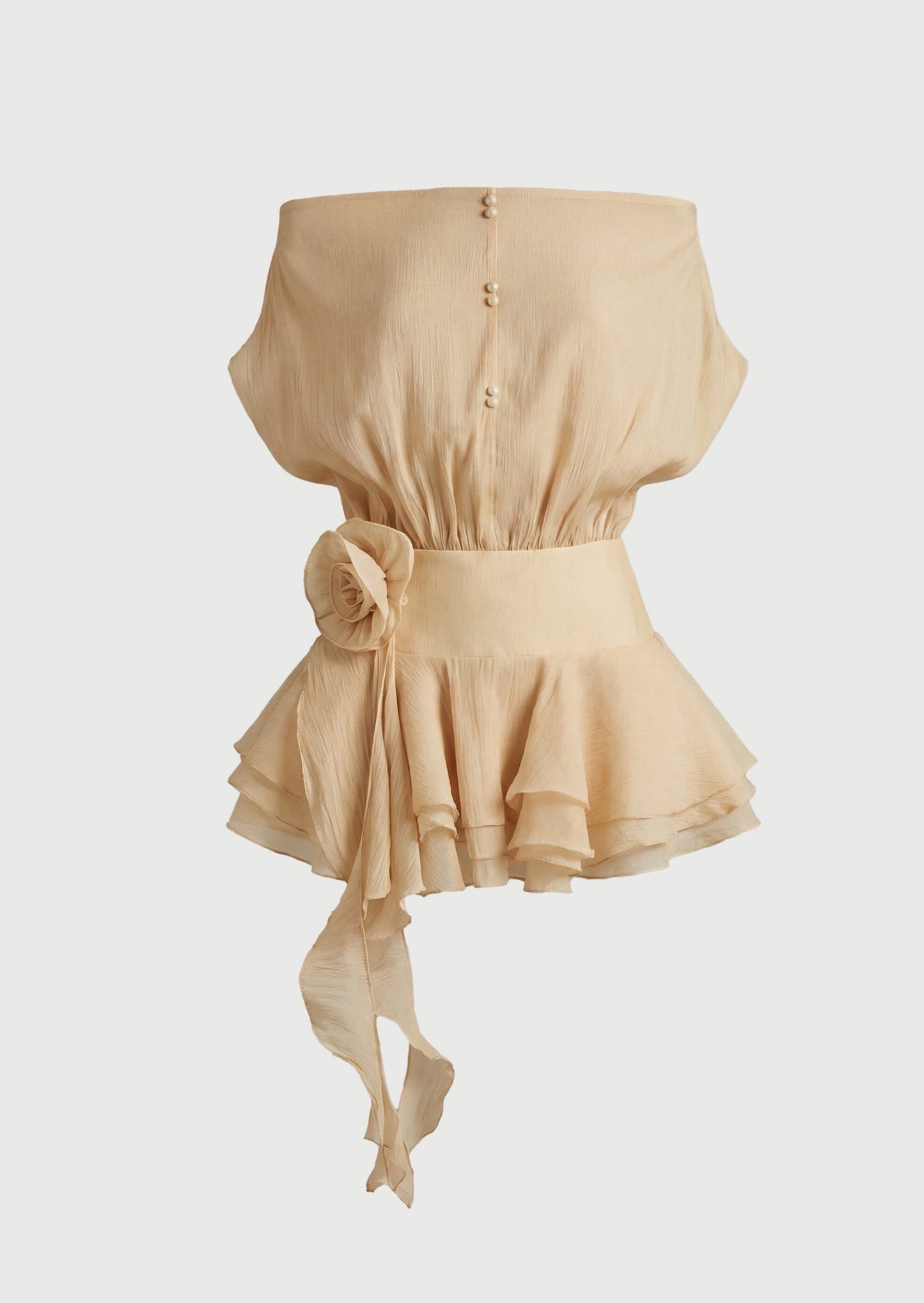 Floral-Appliqué Flounced Mini Dress