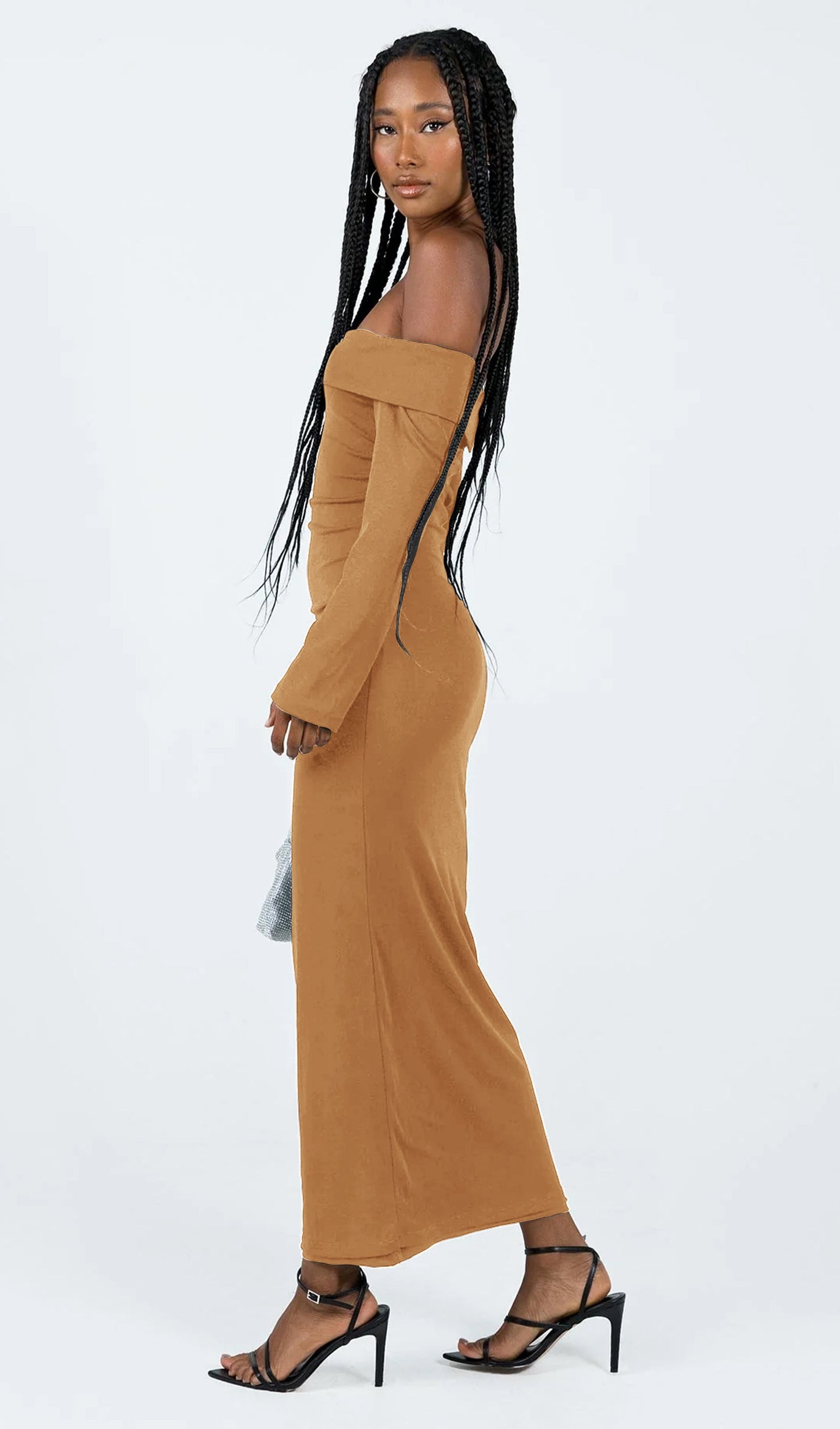 Maida Folded Neckline Maxi Dress Camel