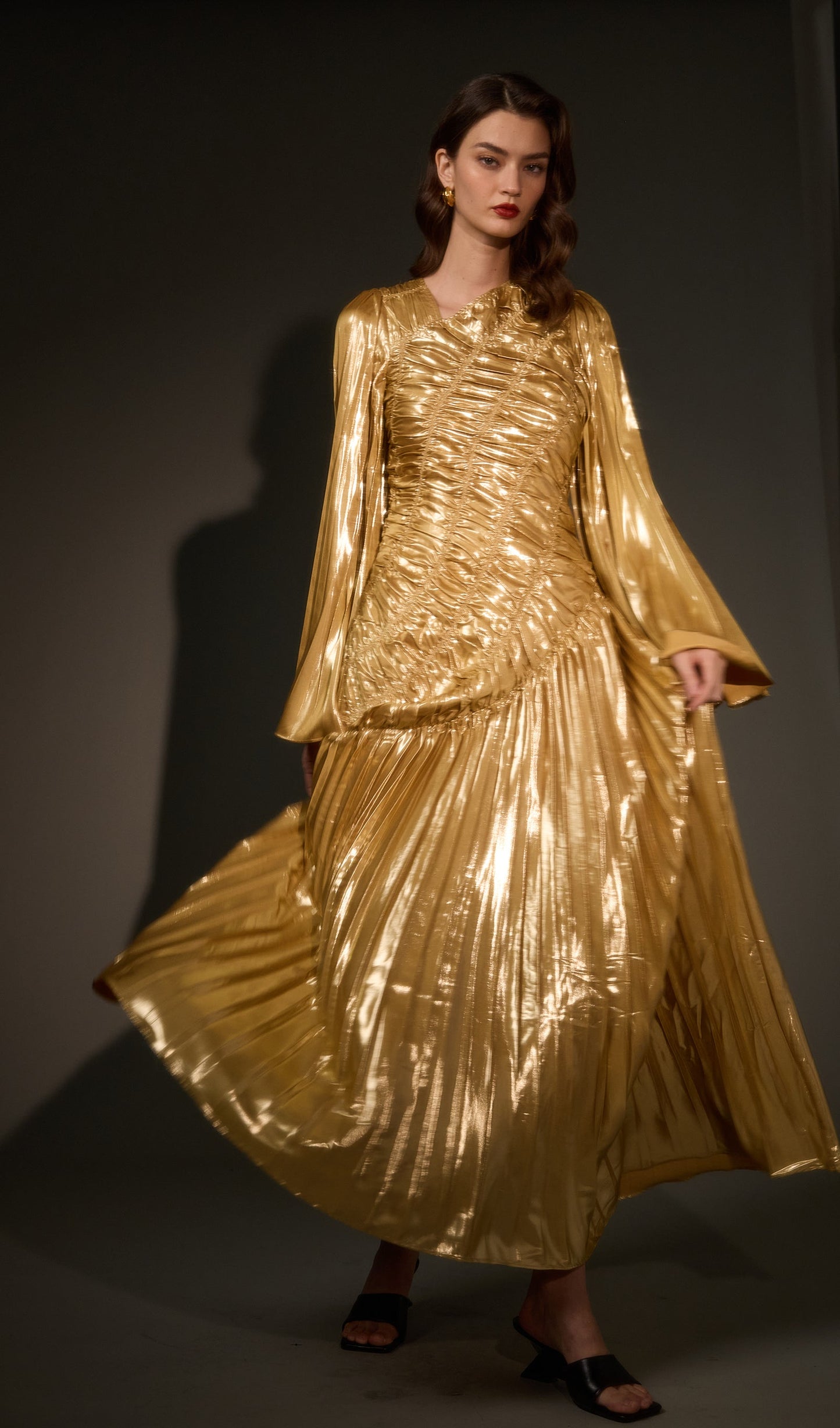 Metallic Maxi Dress In Gold