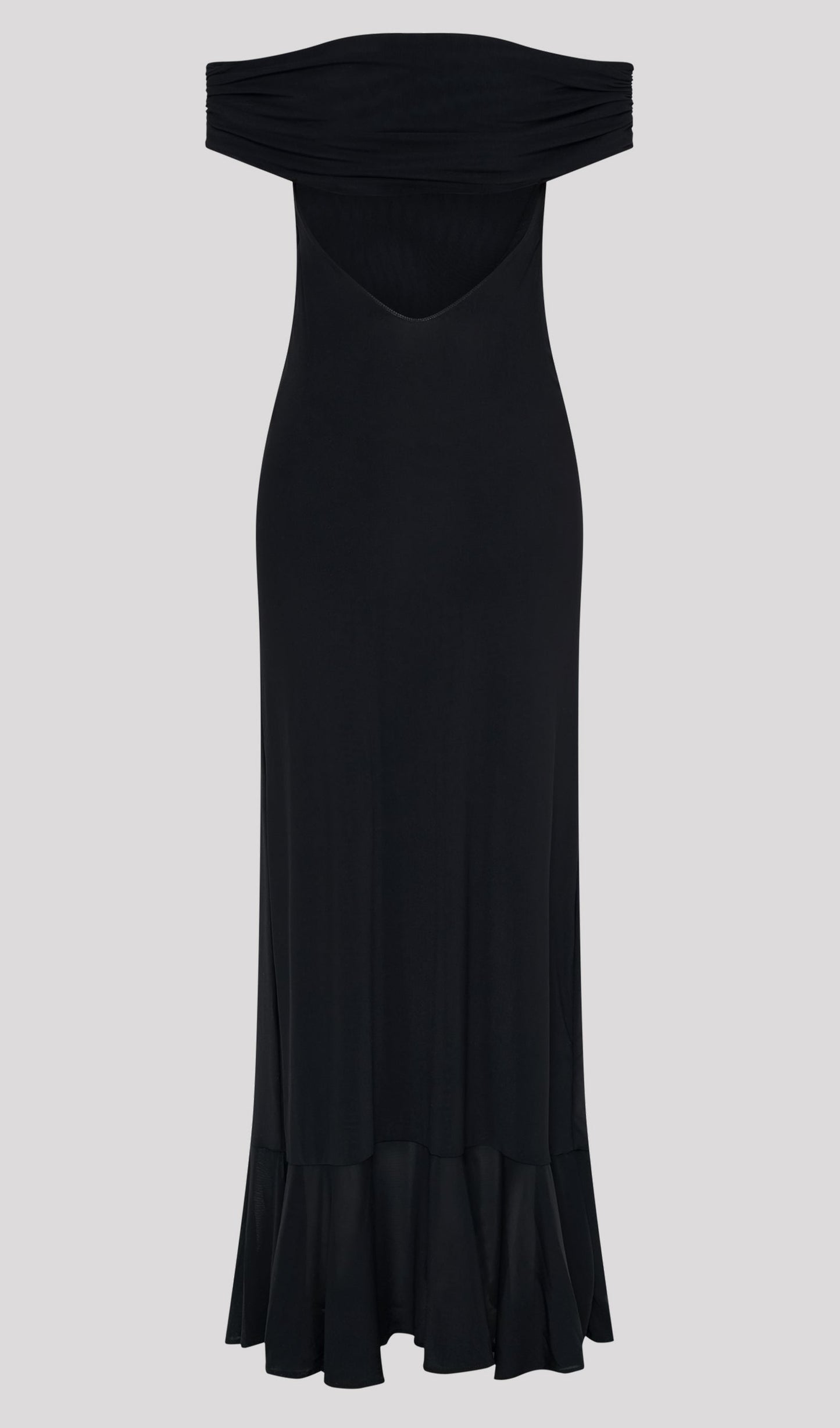Off Shoulder Mesh Maxi Dress In Black