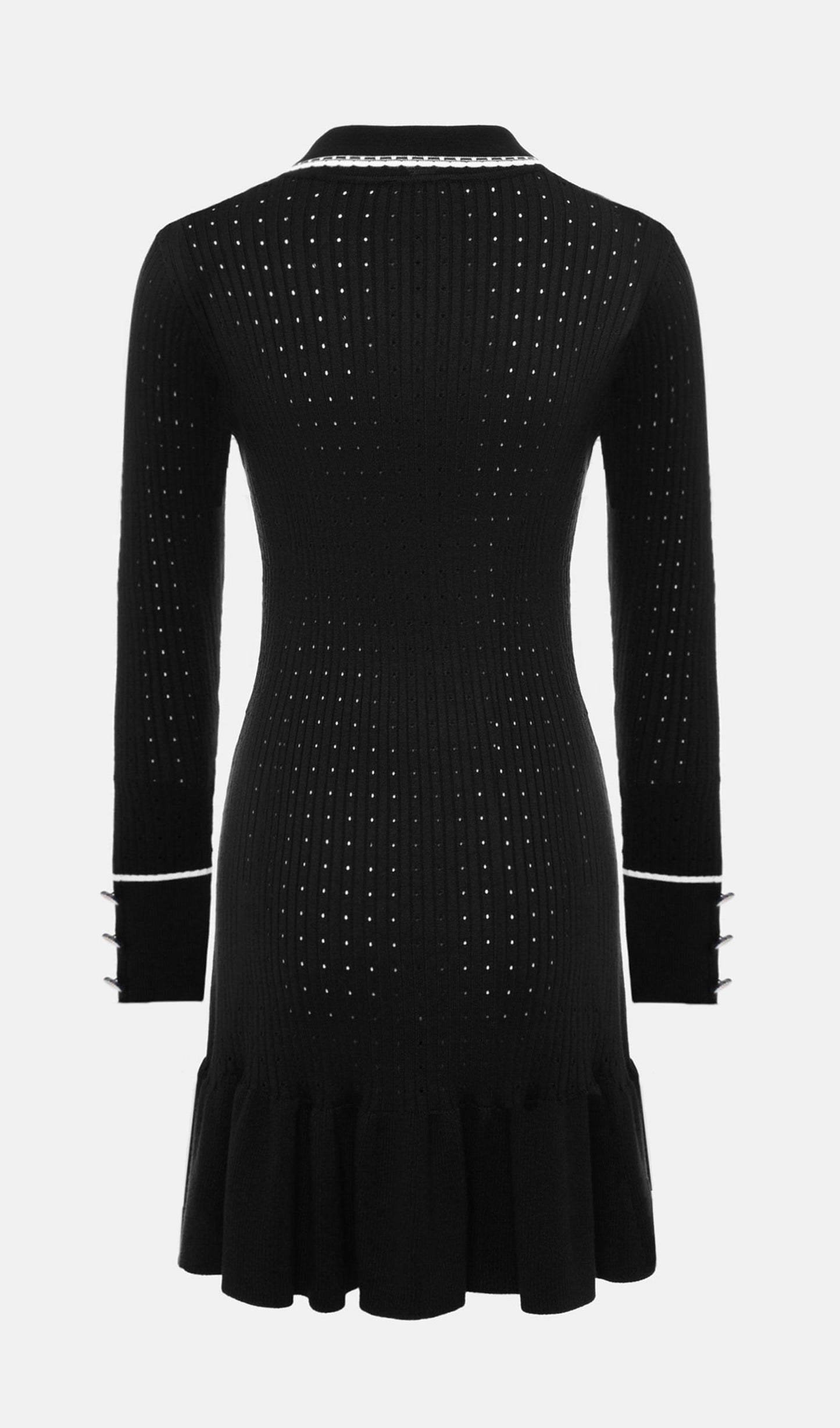 Fitted Textured Jersey Mini Dress-Black