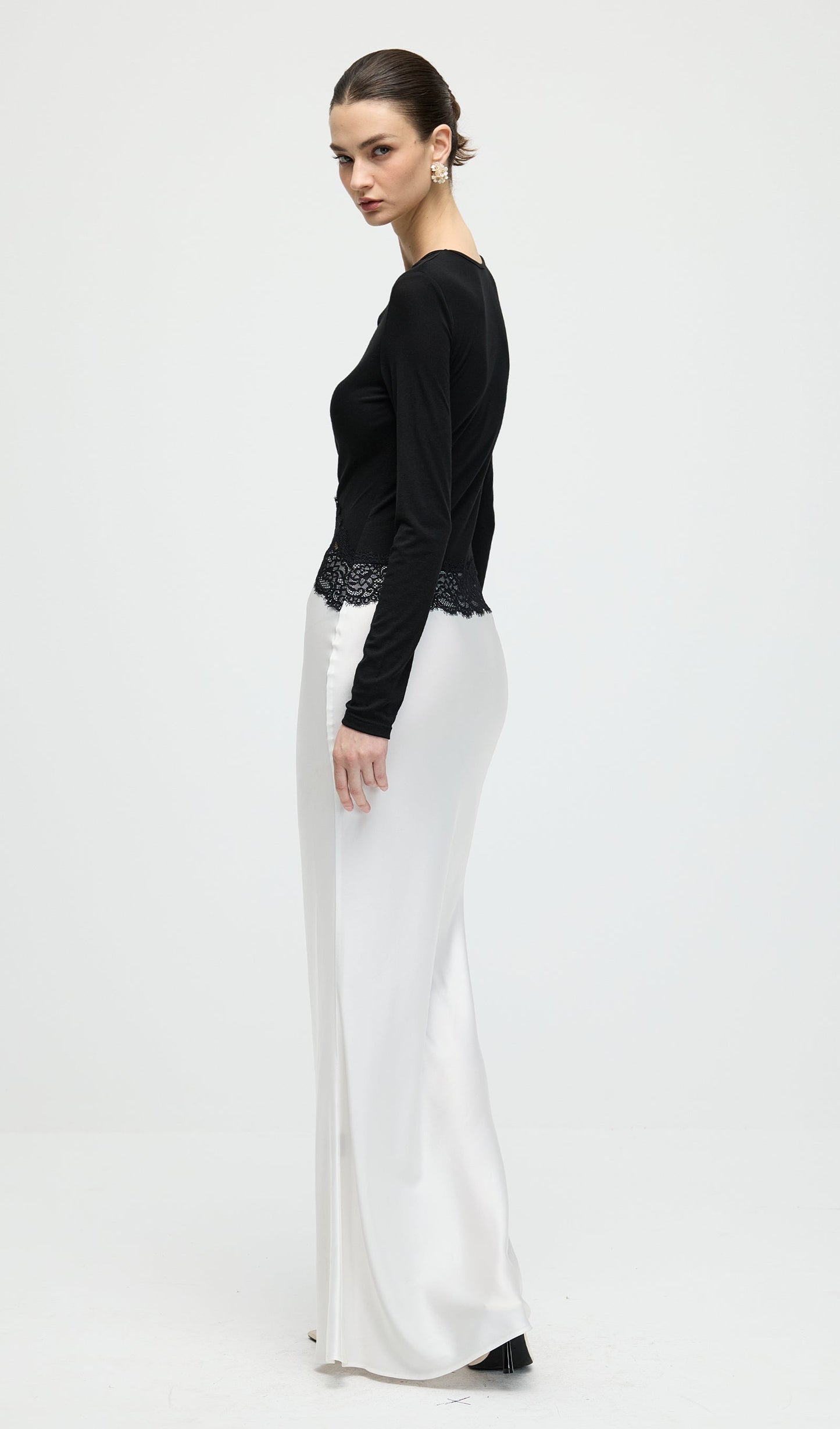 Open Twist Lace Maxi Dress In Black & White