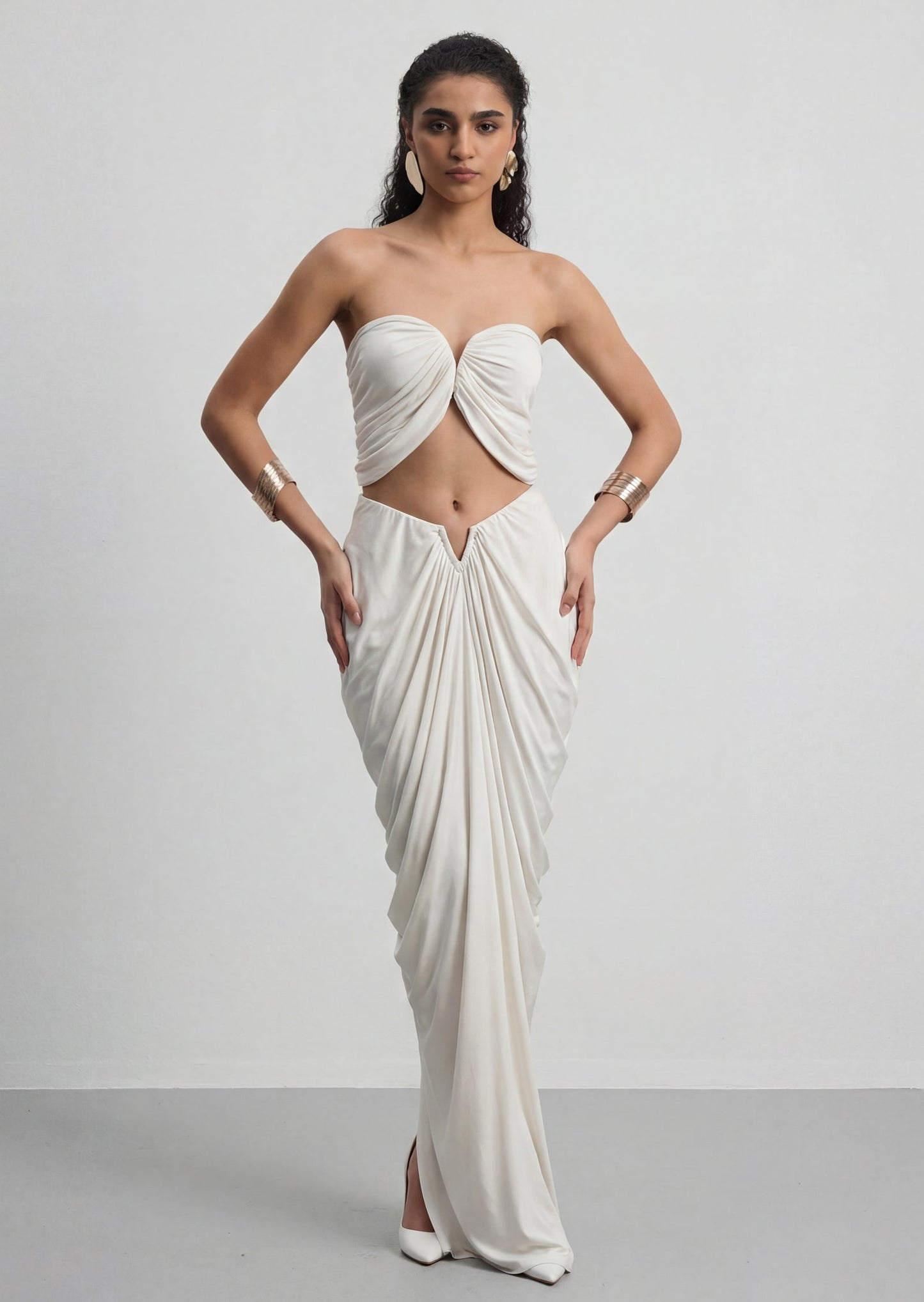 Strapless Pleated Top & Pleated Skirt Set