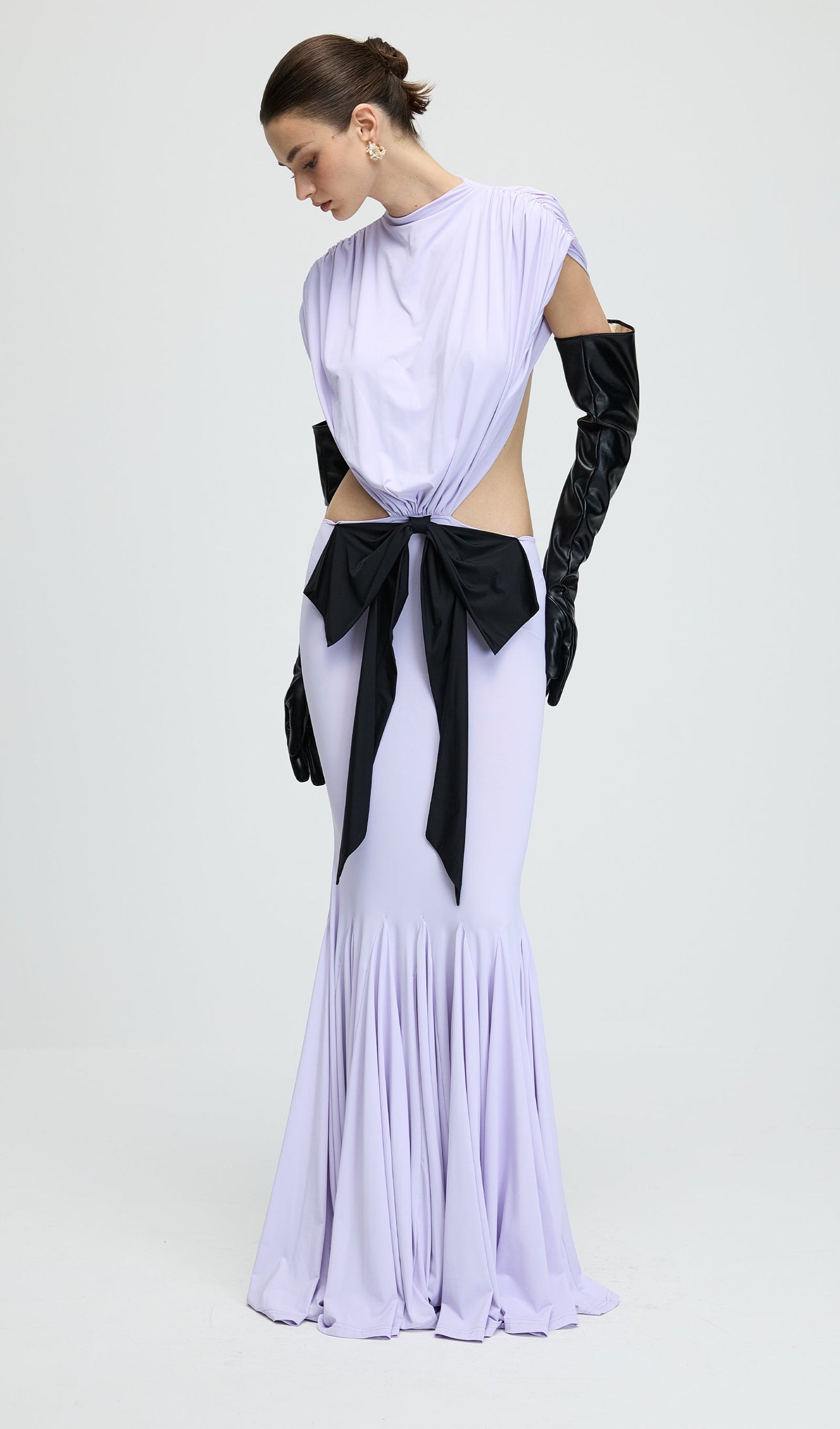 Jersey Cut Out Detail Bow Maxi Dress In Purple