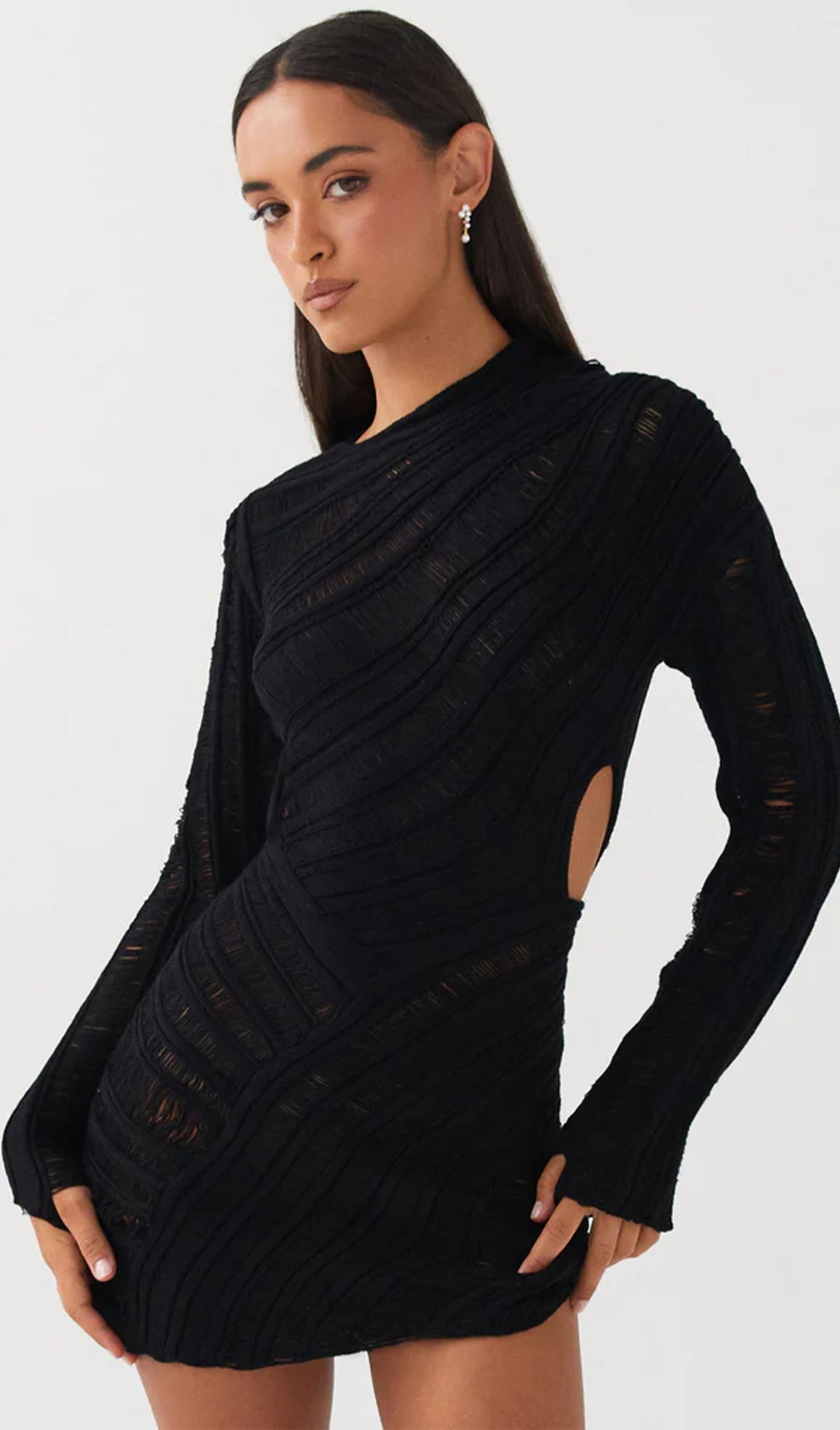 Hollow Out Mini Dress - Black