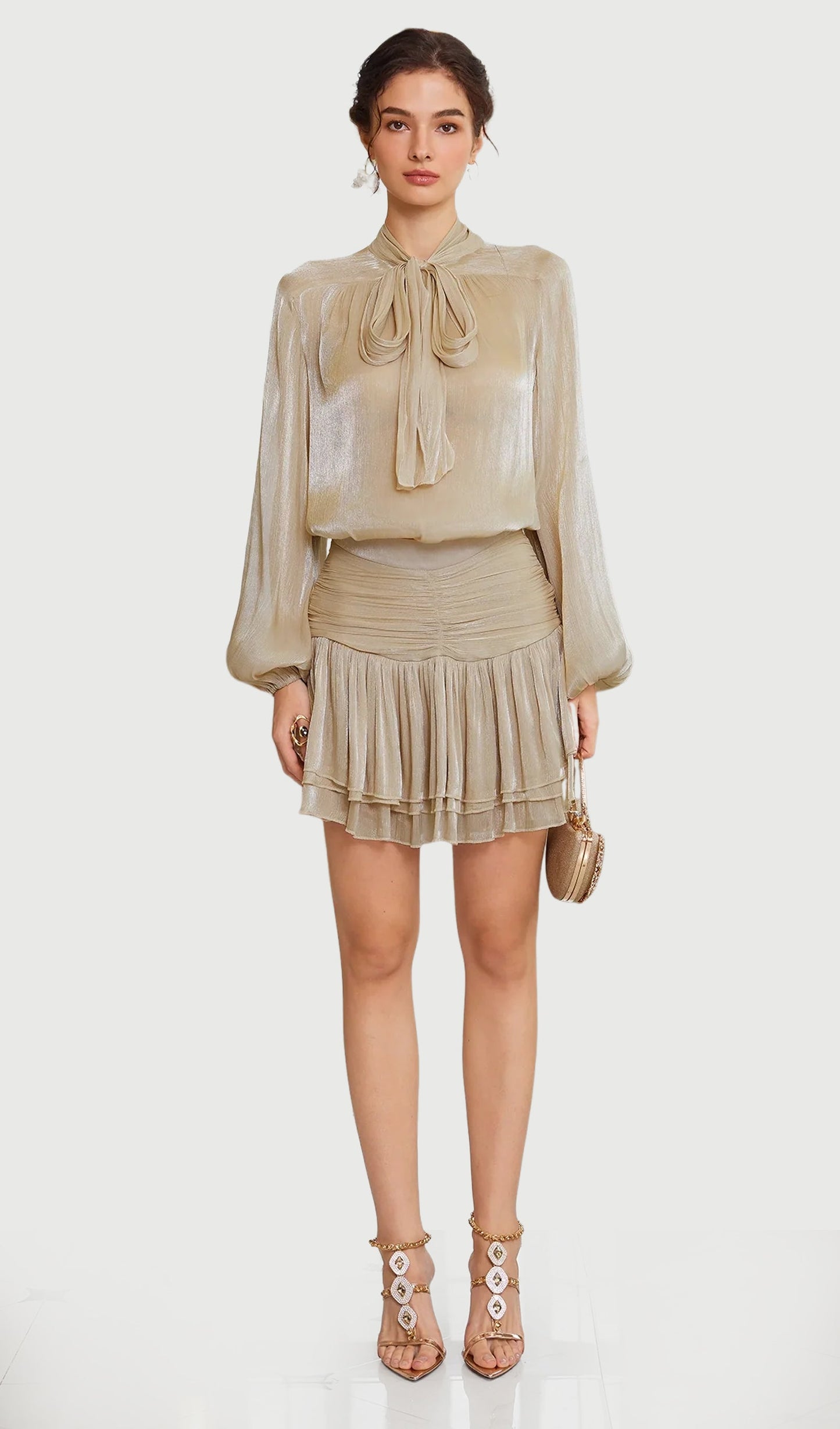 Bow Blouse & Shirred Skirt Set