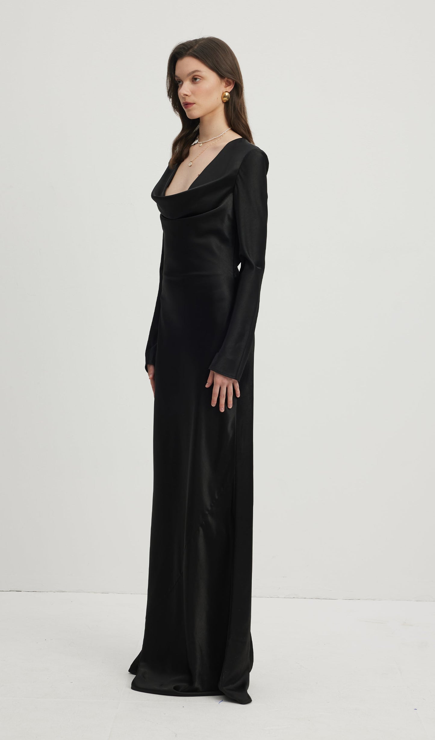 Low Collar Maxi Evening Dress