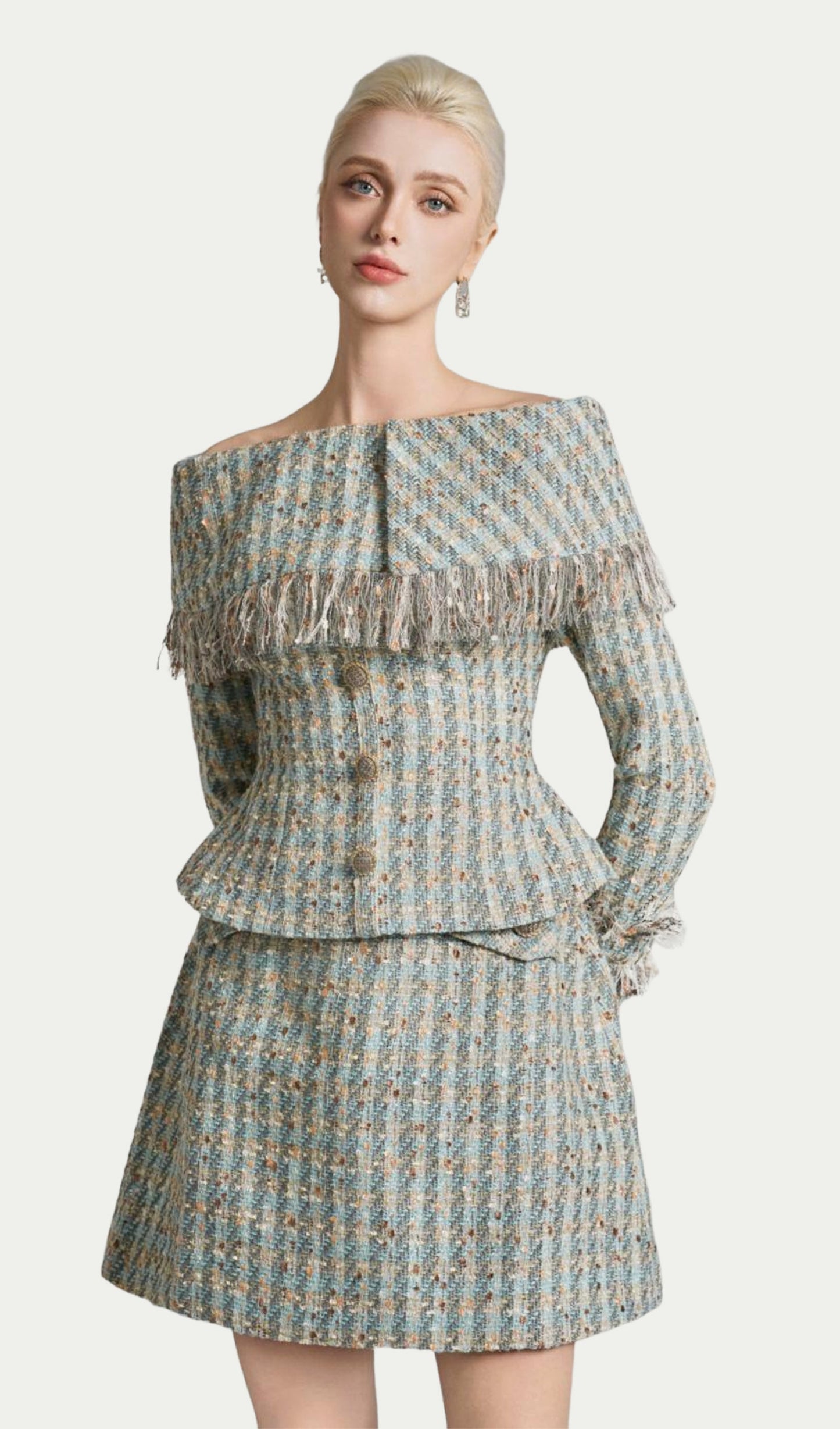 Tweed Top & A-line Tweed Mini Skirt Set