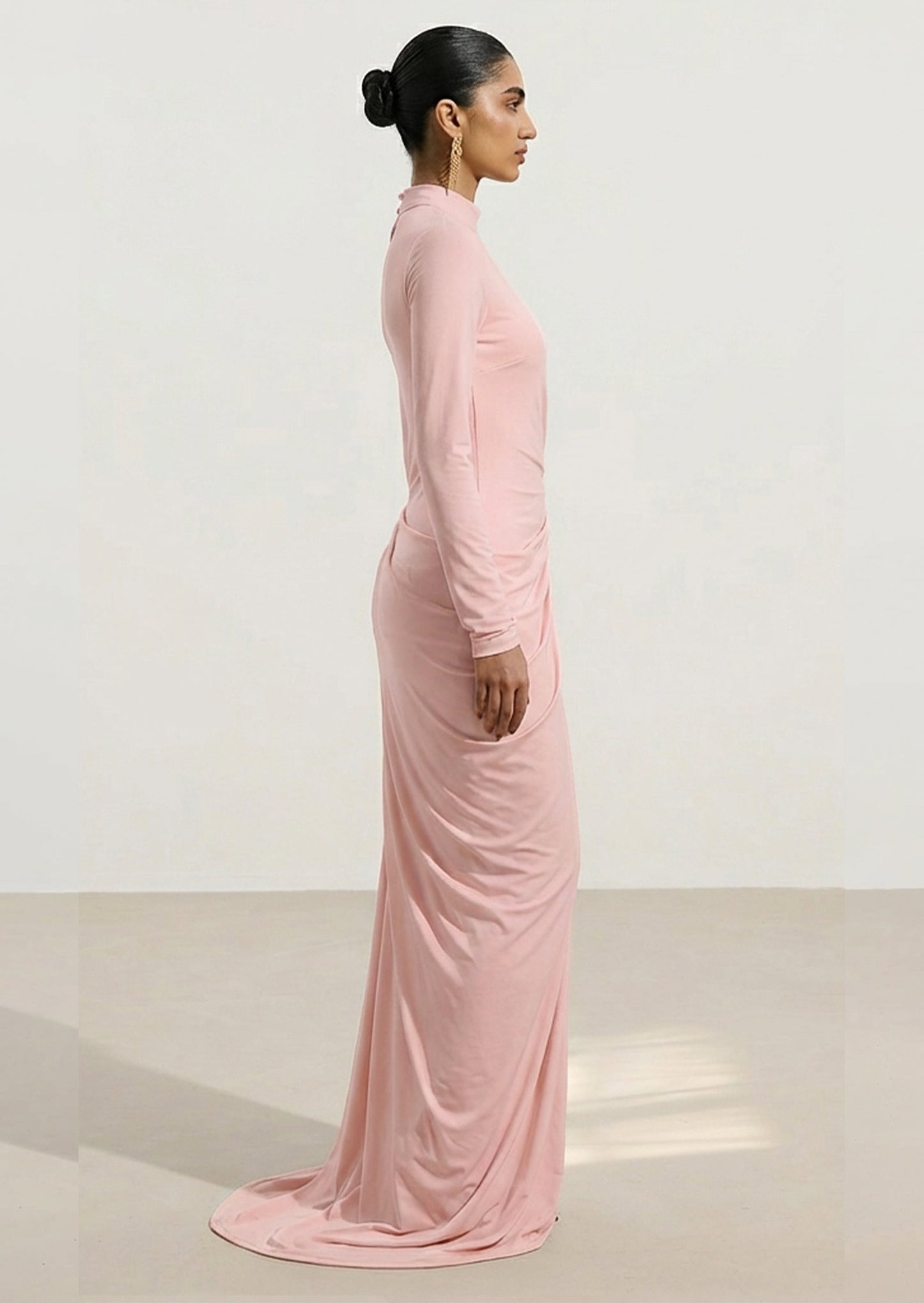 Layali Rose Draped High Neck Maxi Dress