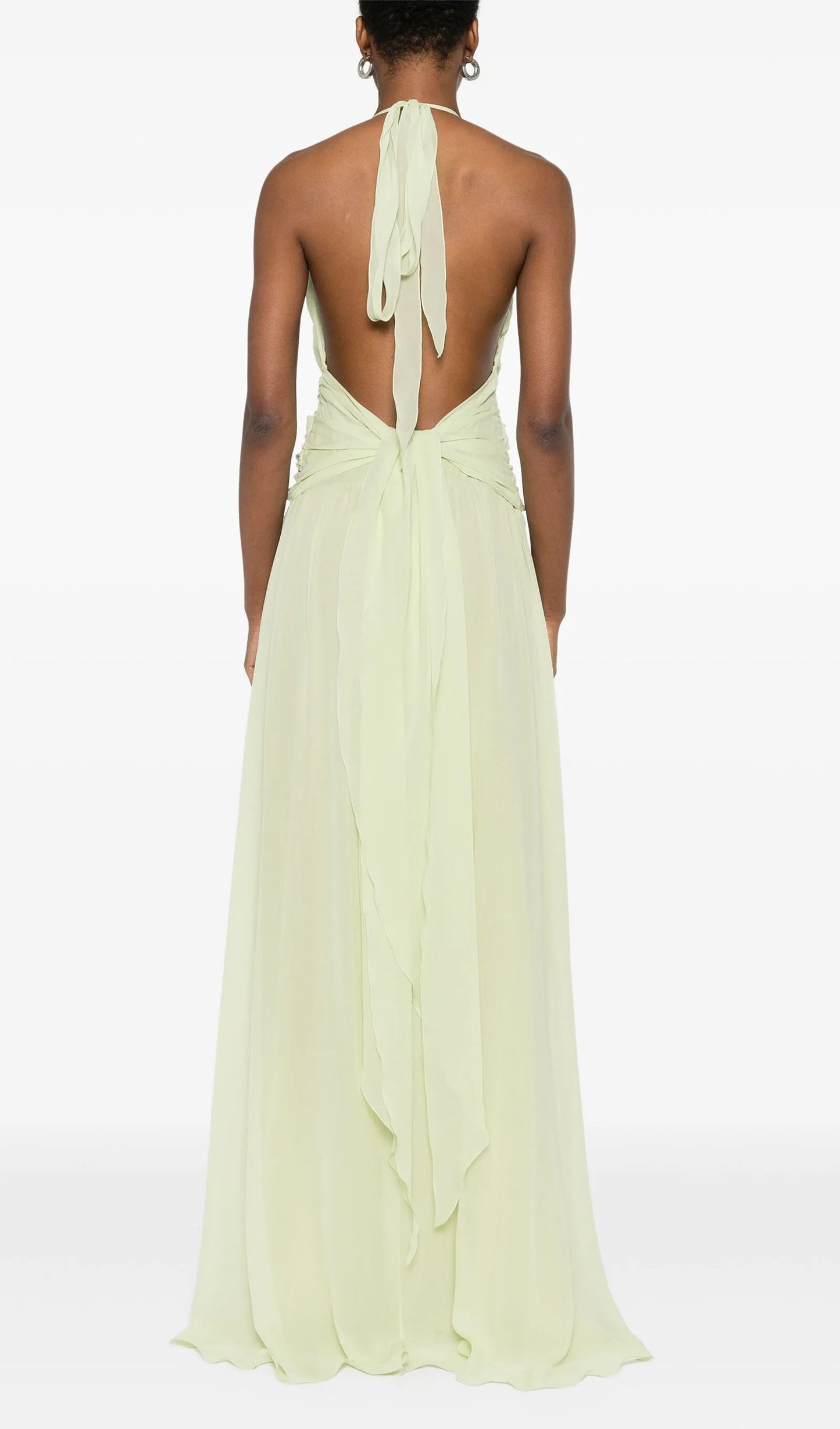 Halter Ruffles Rose Decoration Maxi Dress