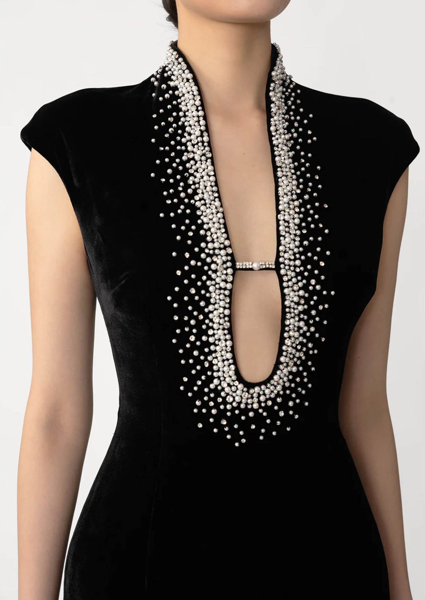 Lenora Deep V Neck With Beaded Trimmed Gown