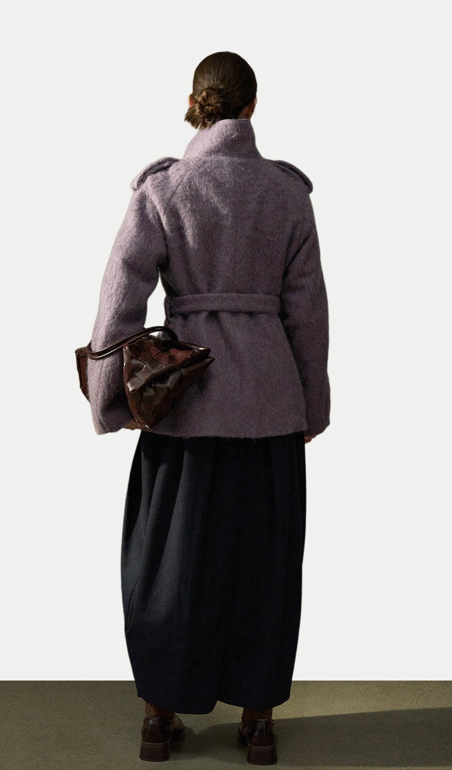 Stand-Up Collar Fitted Wool Coat In Purple