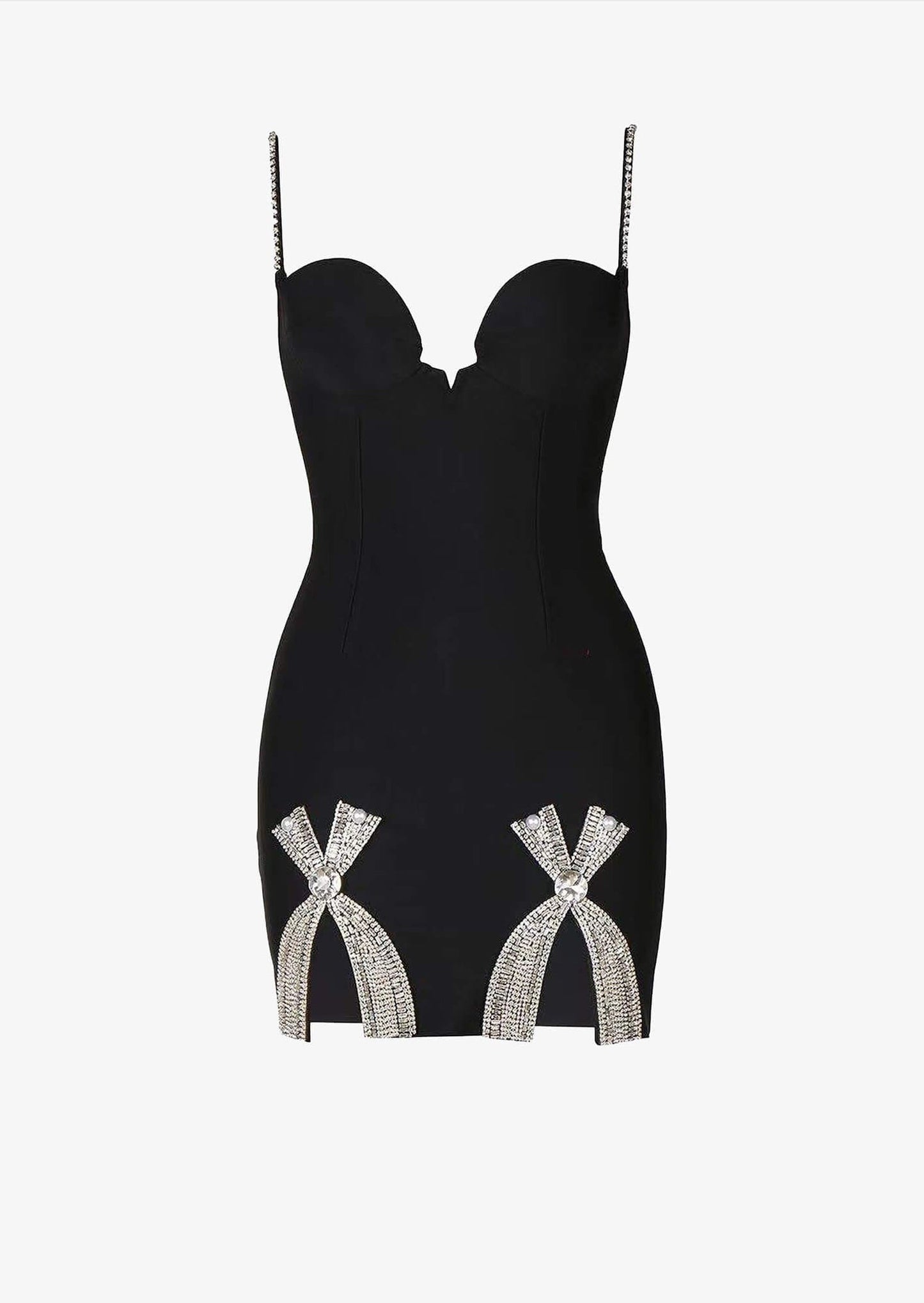 Deco Bow Slit Mini Dress In Black