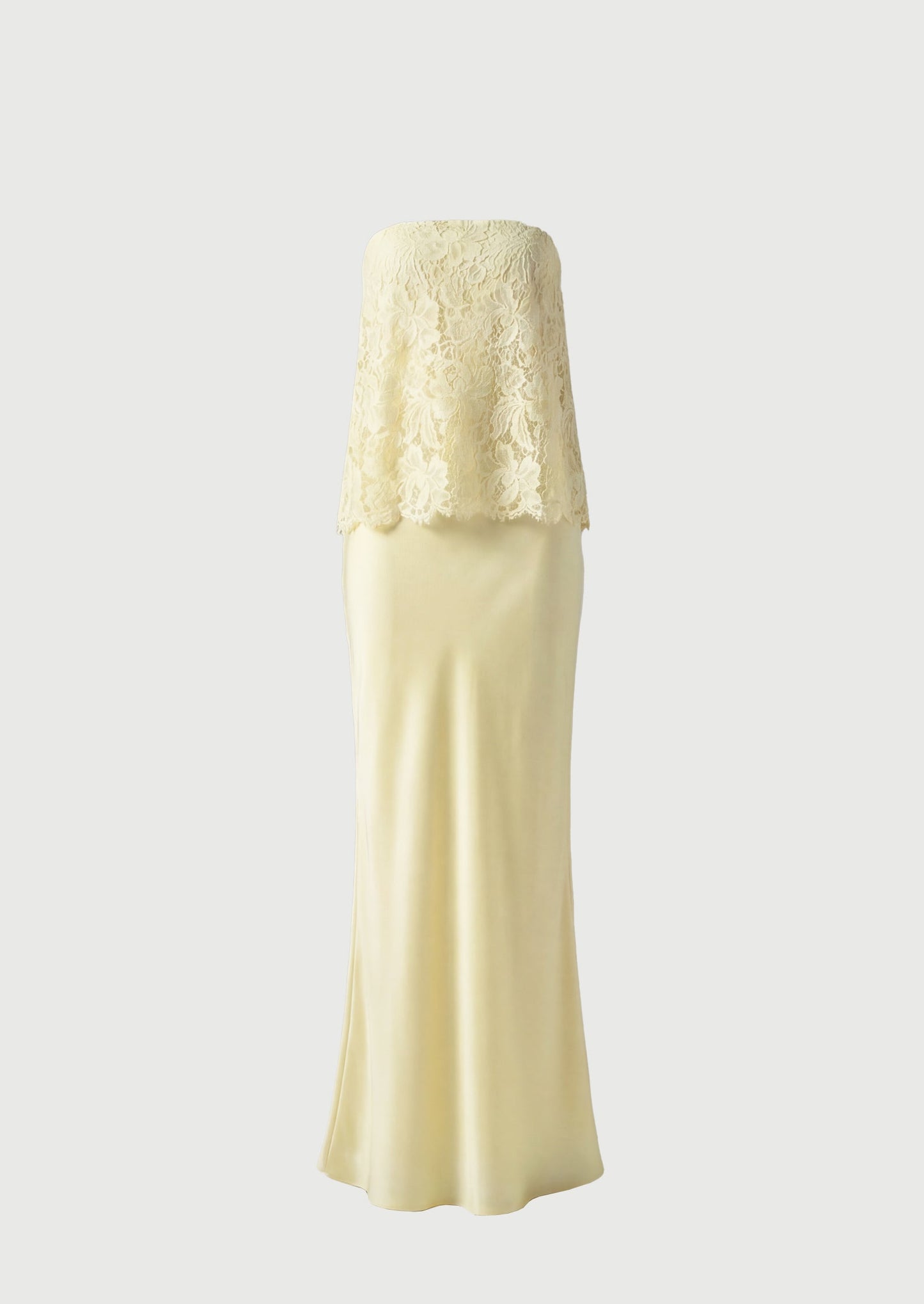 Crepe Strapless Bias Maxi Dress With Lace Overlay