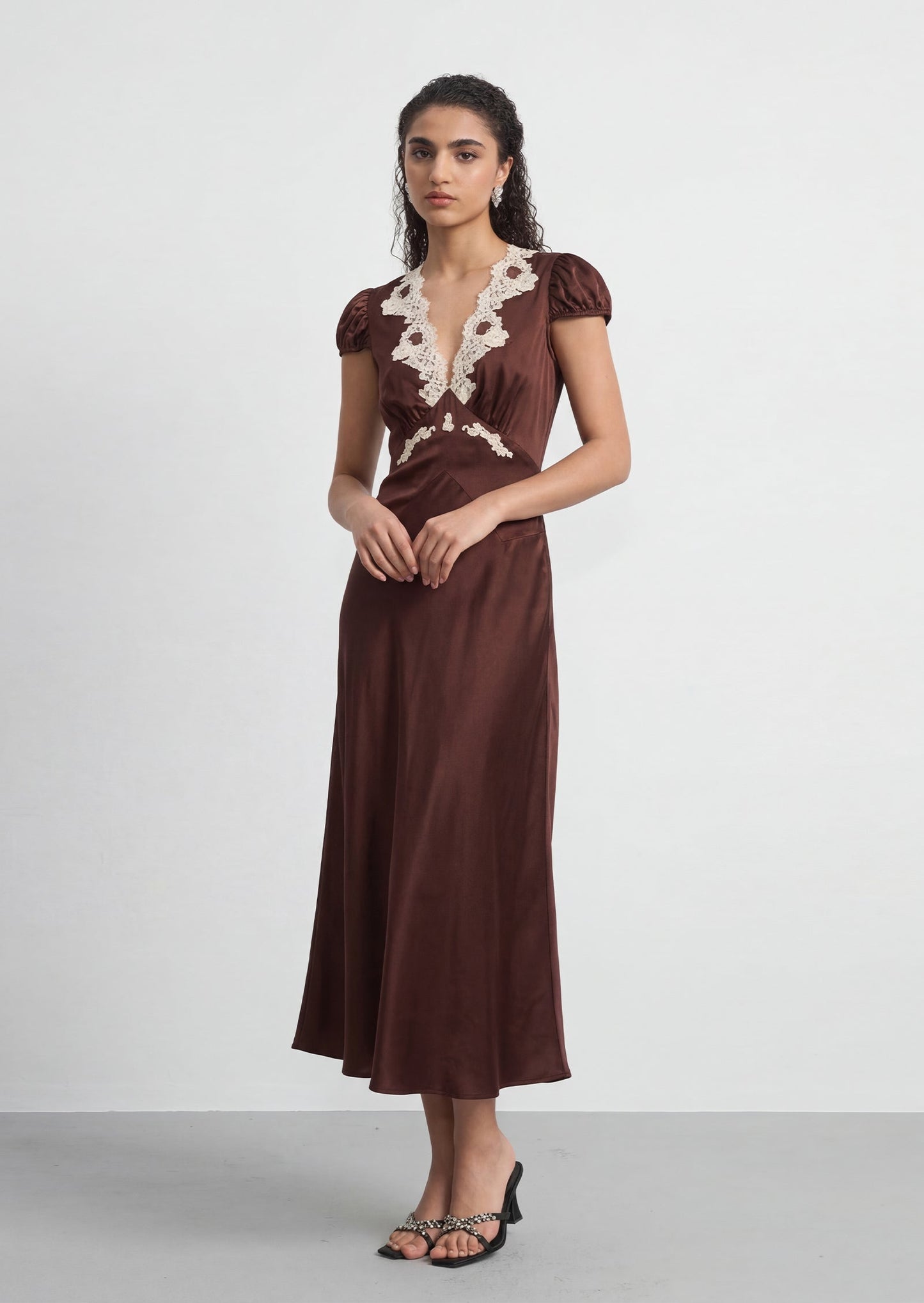 Mattey Plunging V Neckline Satin Midi Dress