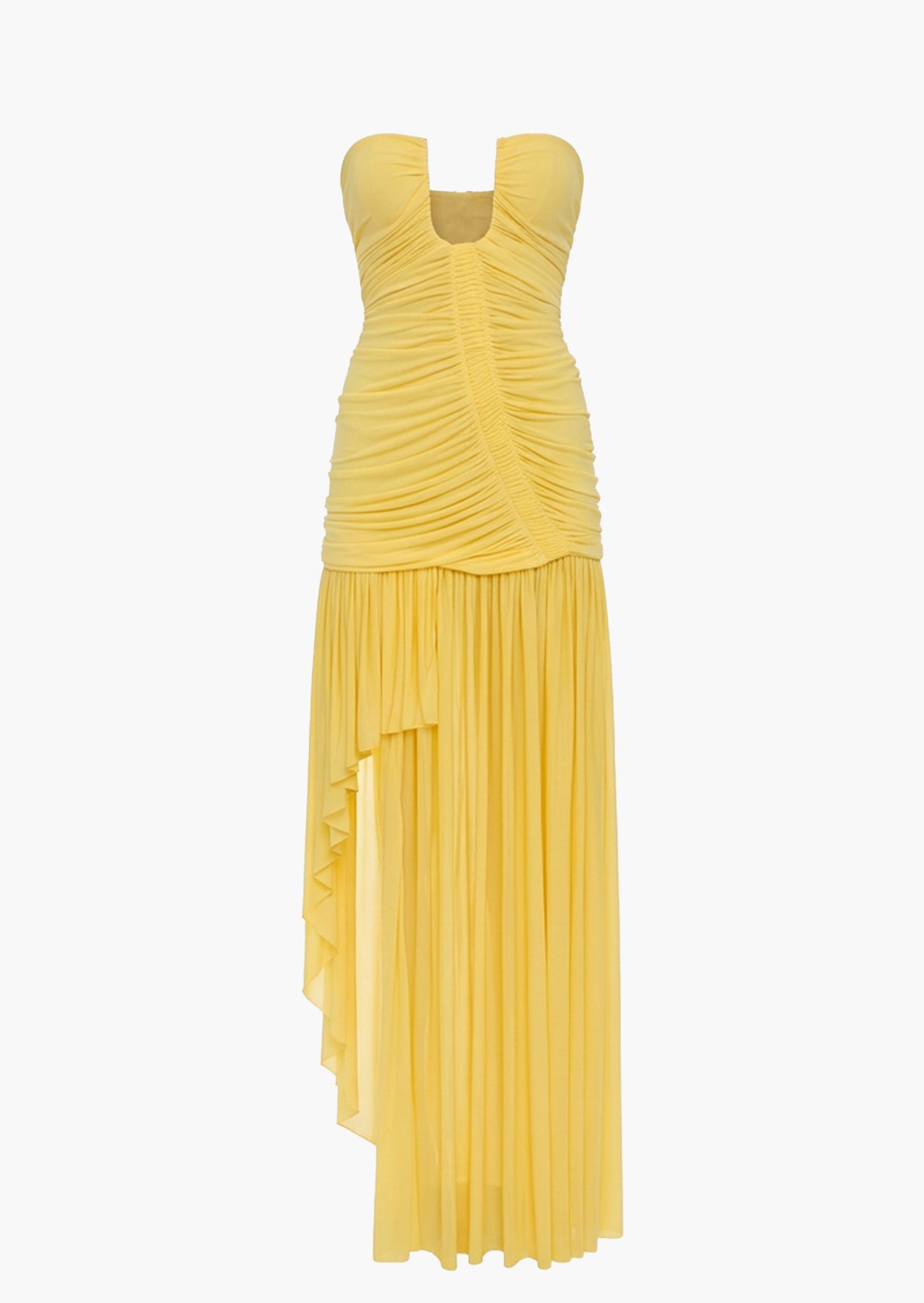 Arced Orion Strapless Maxi Dress In Yellow