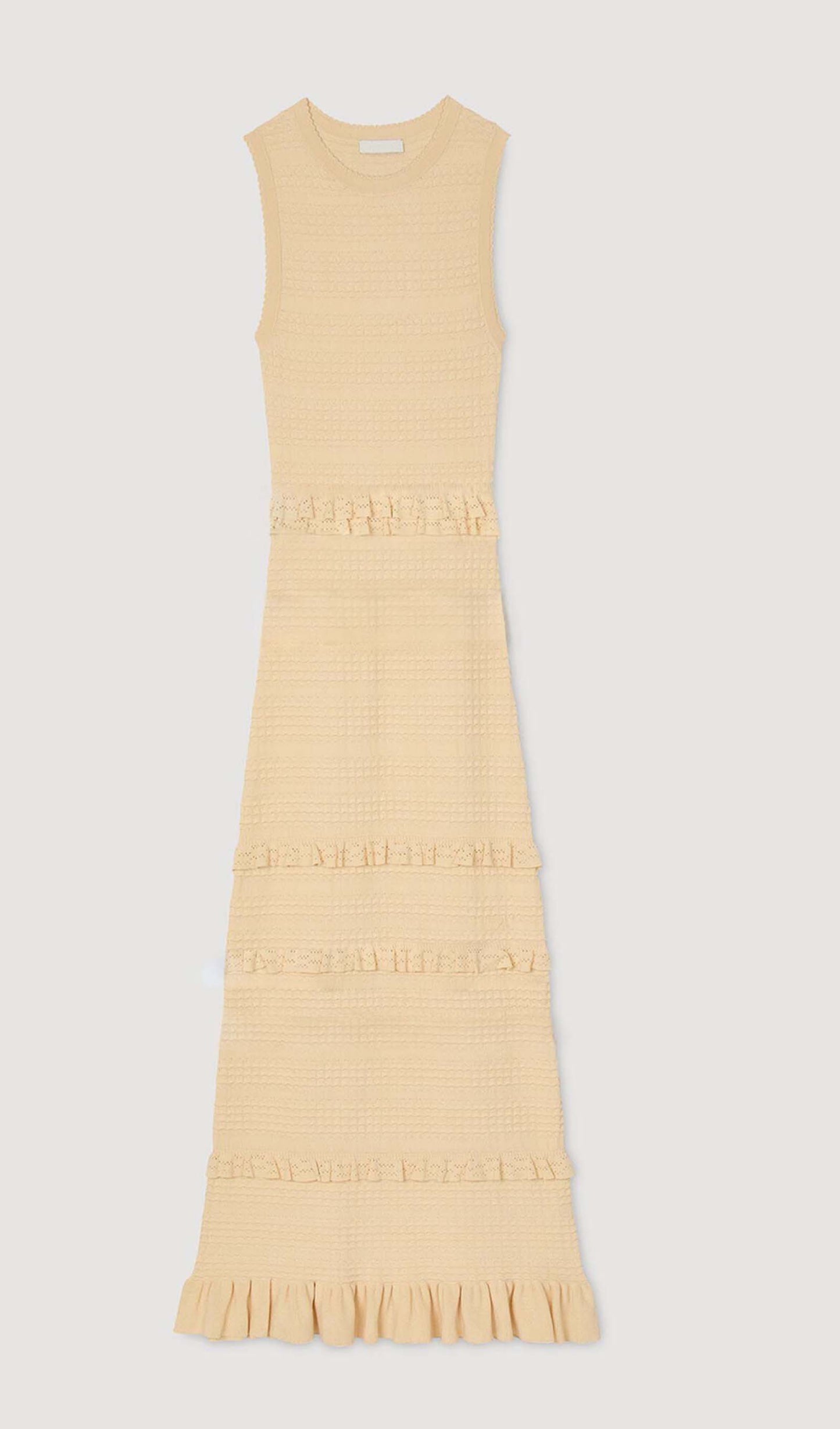 Solid Ruffled Knit Maxi Dress