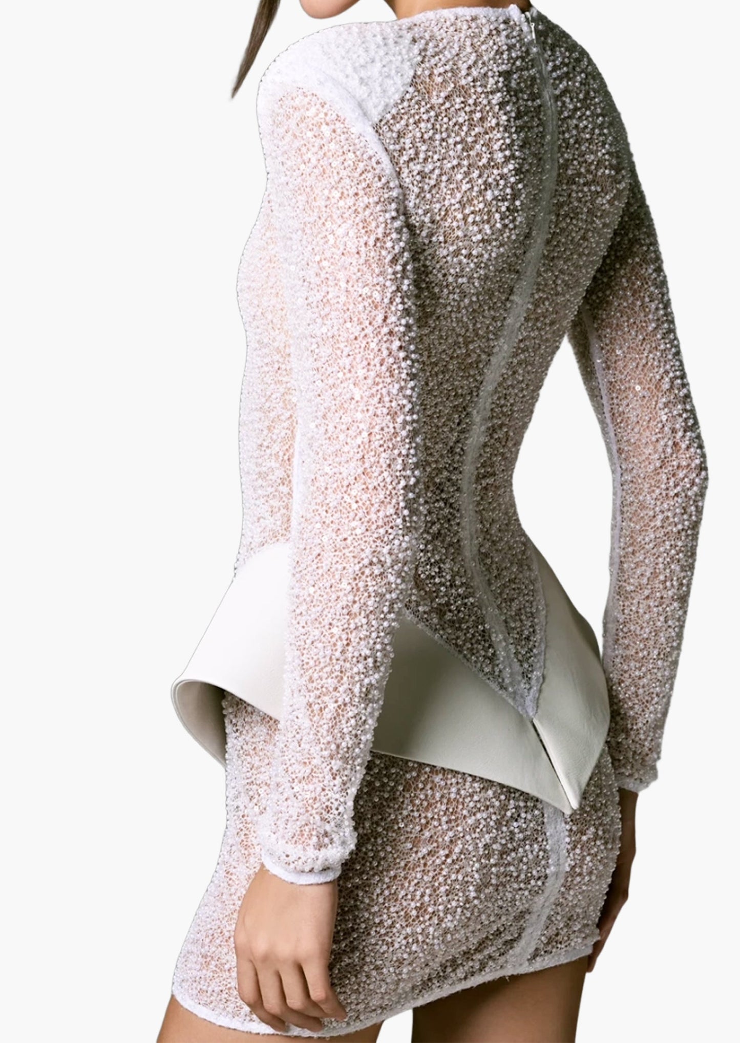 Eclat Sheer Beaded Mini Dress In White