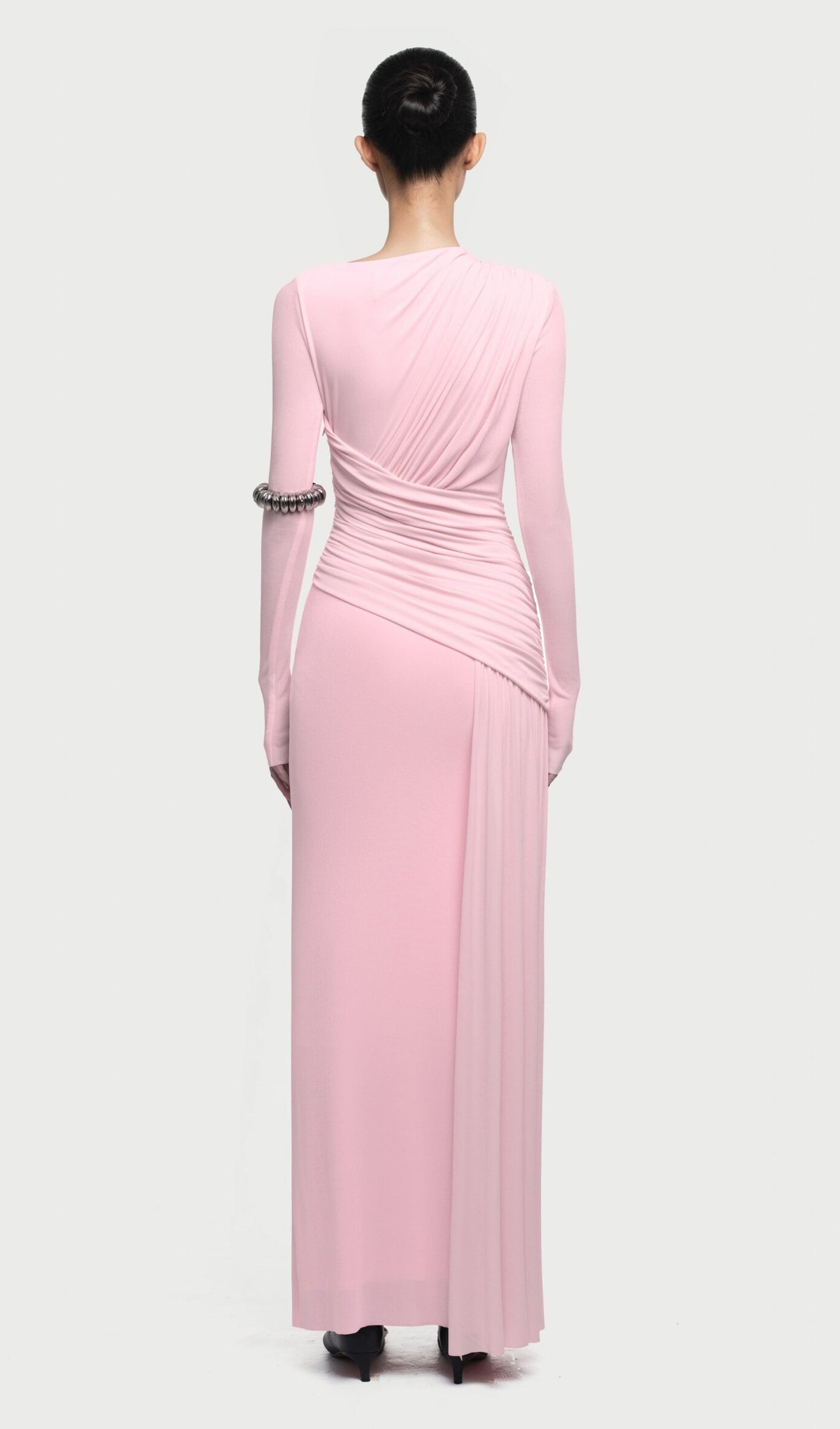 Asymmetrical Maxi Dress With Draped Hip In Pink