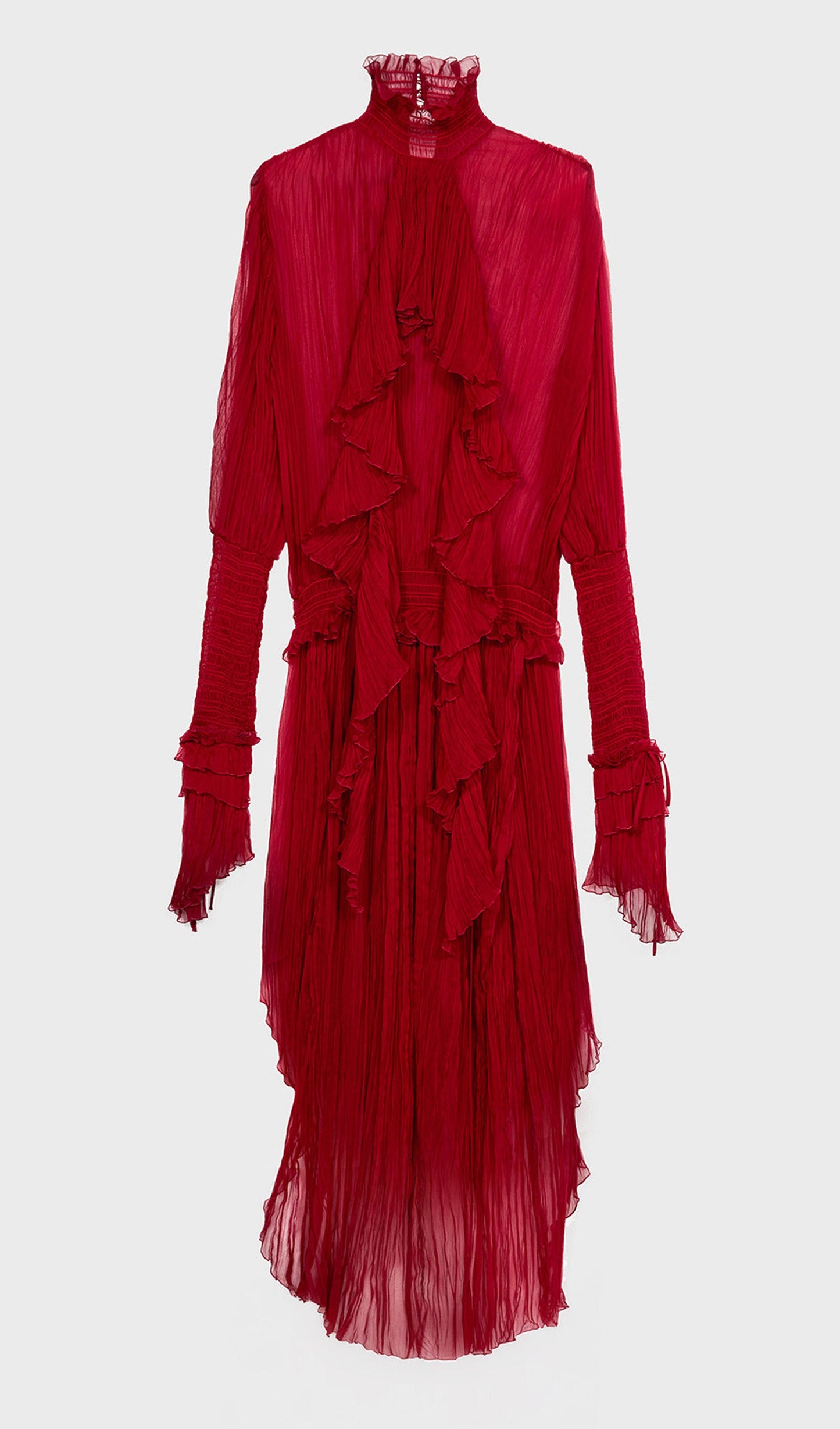 Pleated Silk-Chiffon Slit Maxi Dress In Red