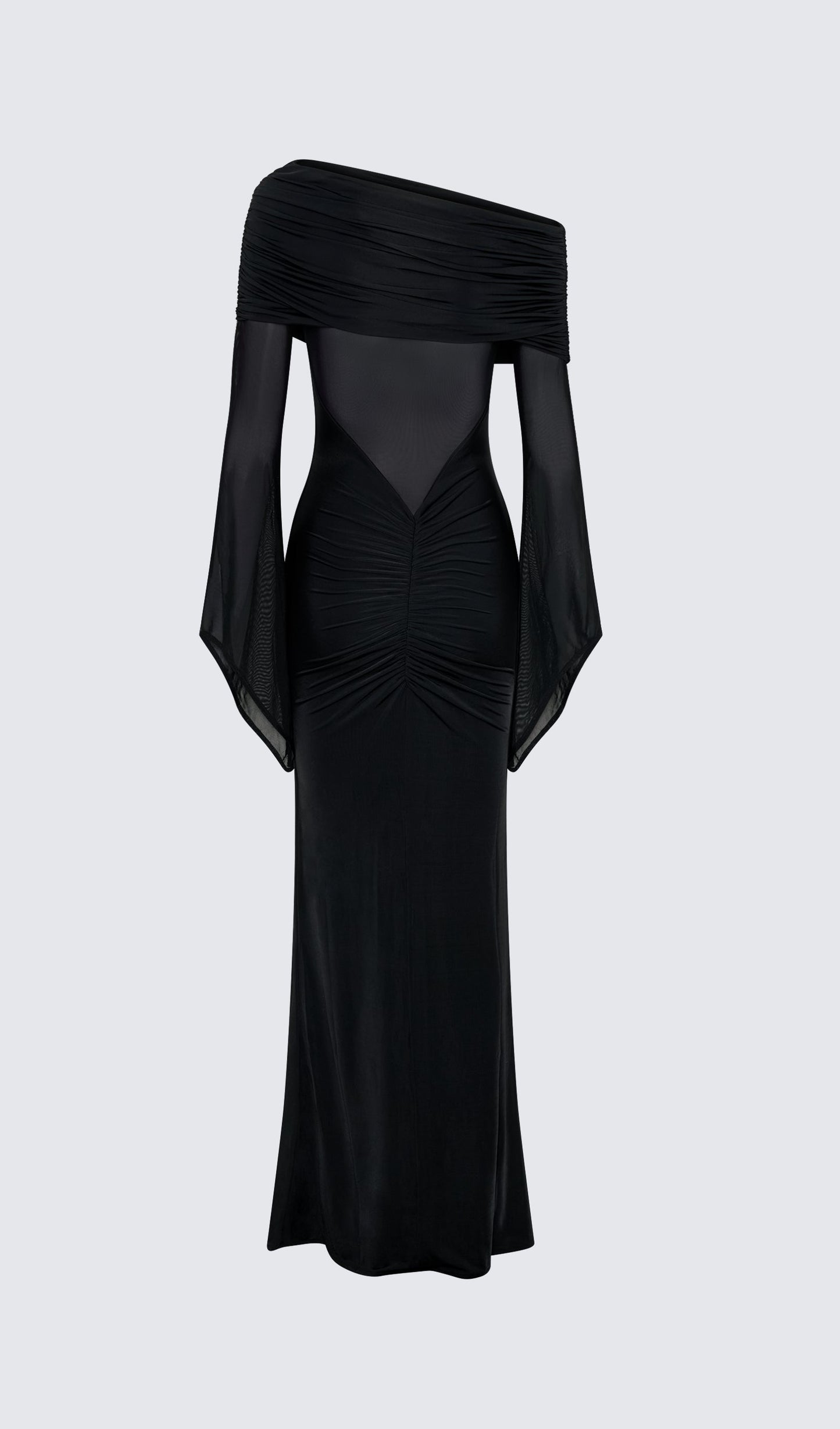 One Shoulder Slinky Ruched Maxi Dress-Blue
