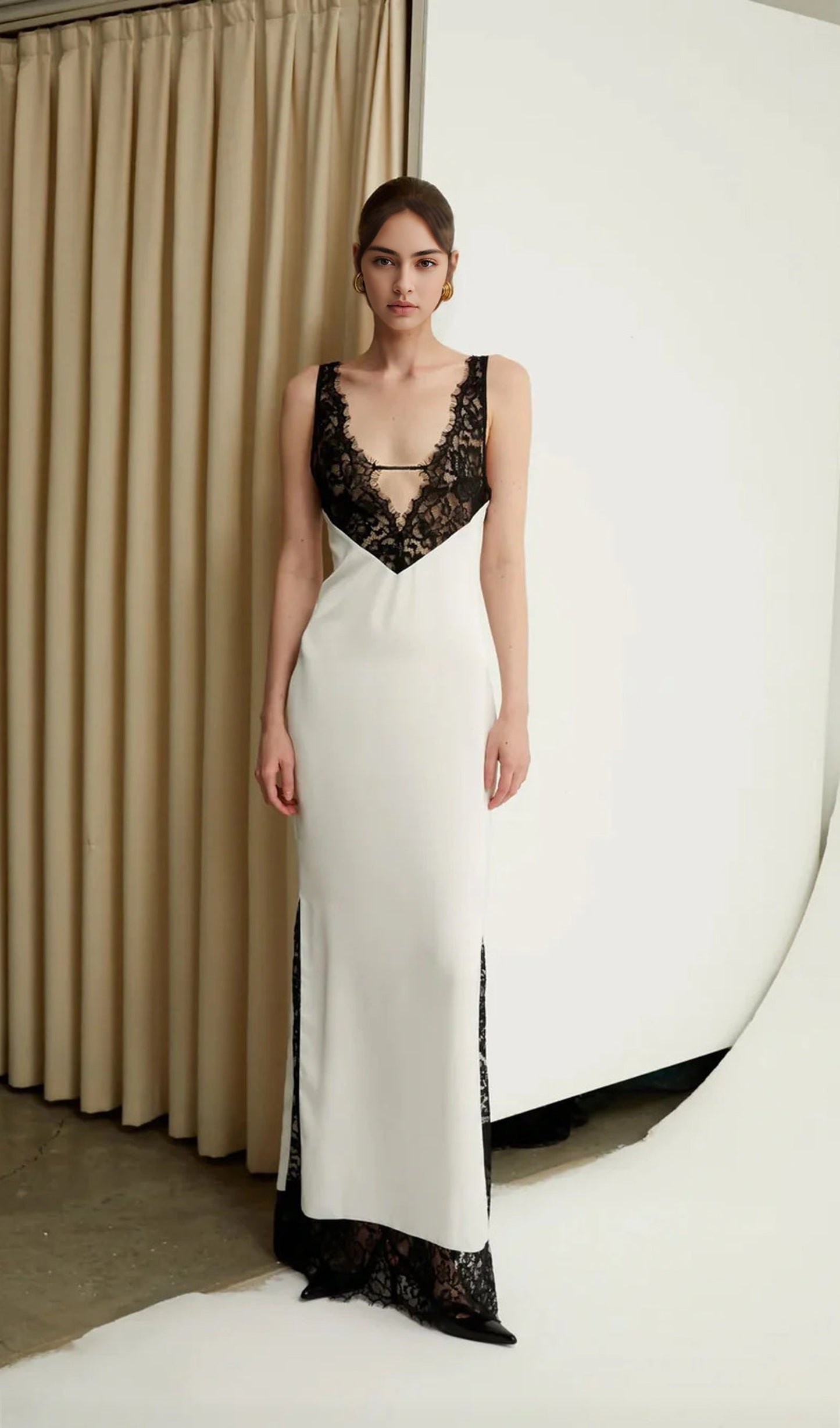 Lace Deep V Maxi Dress