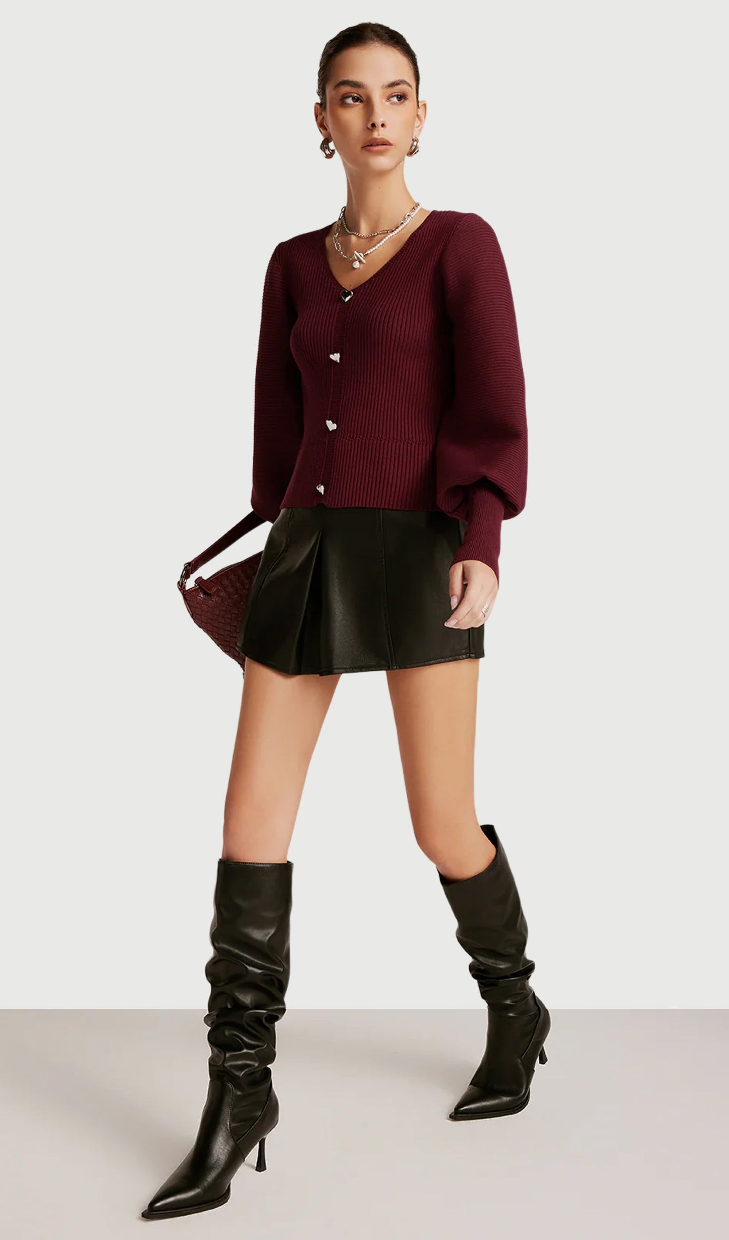Lantern Sleeve V Neck Sweater
