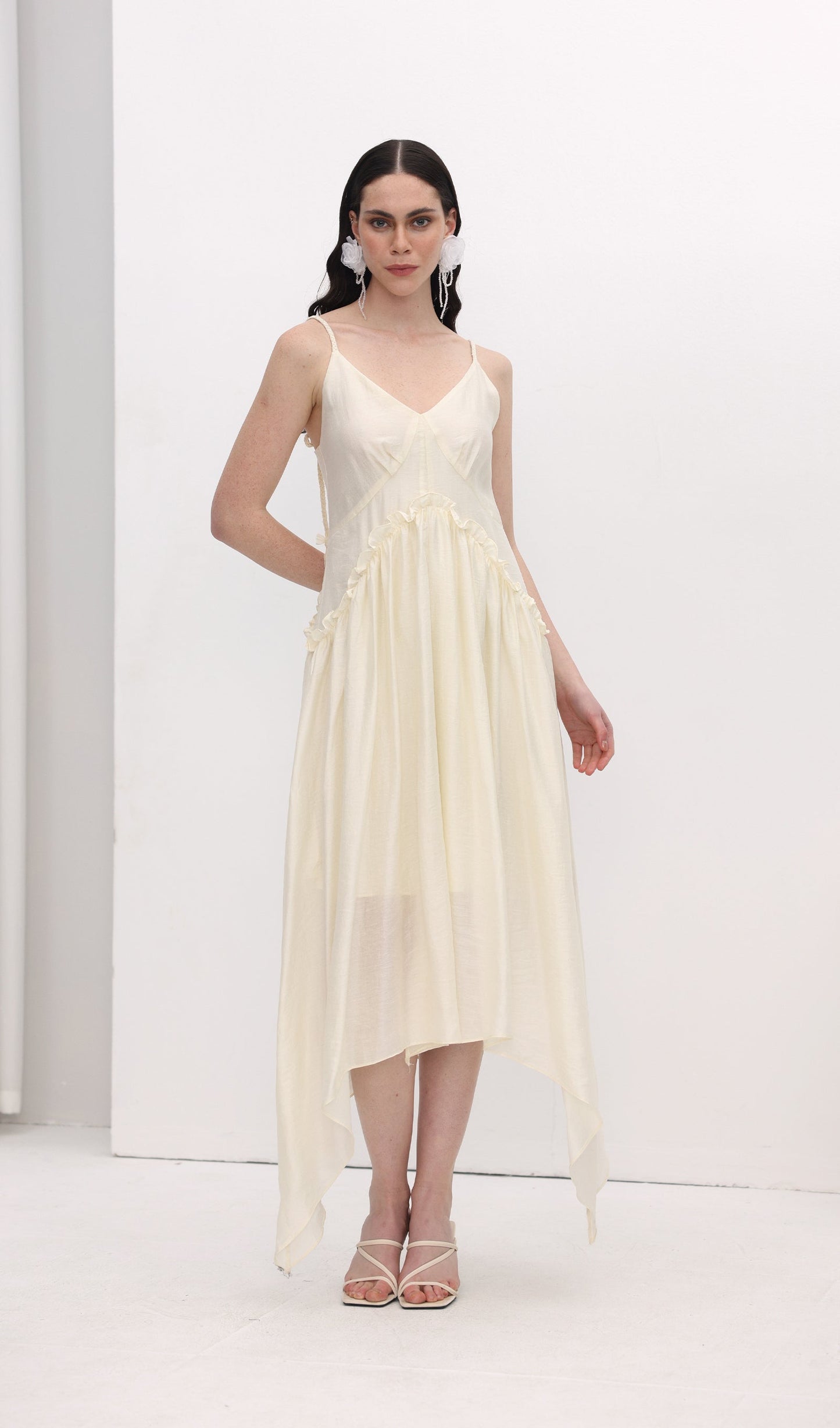 Ruffle Hem Cotton Slip Midi Dress