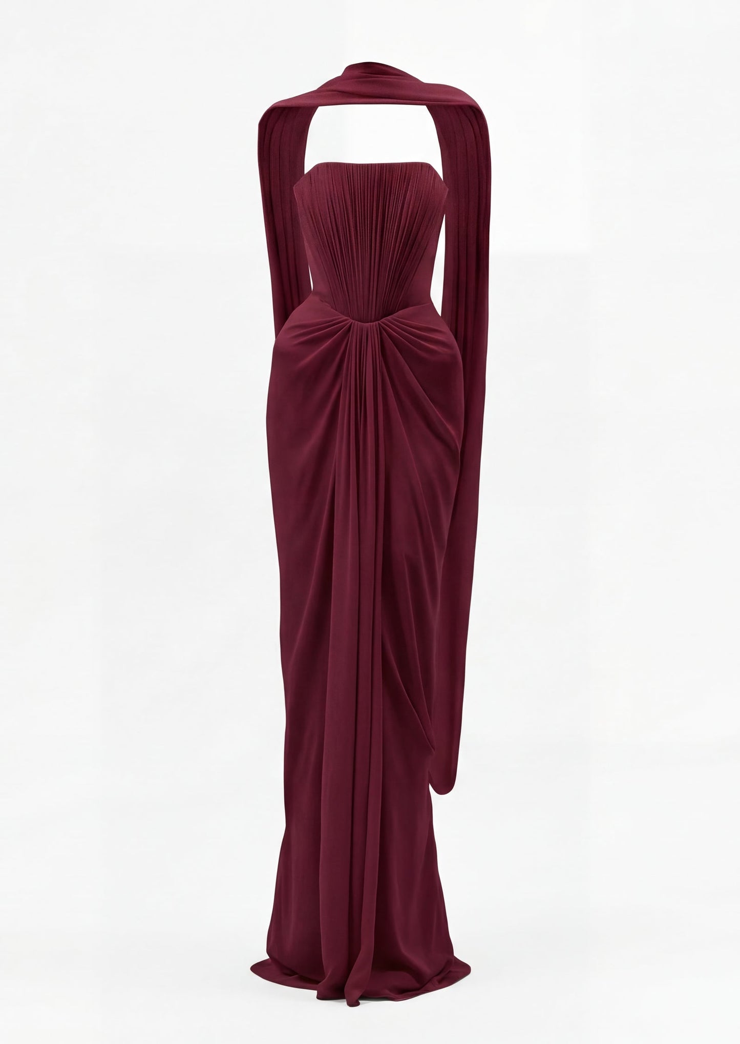 Maison Chiffon Maxi Dress With Cape In Claret