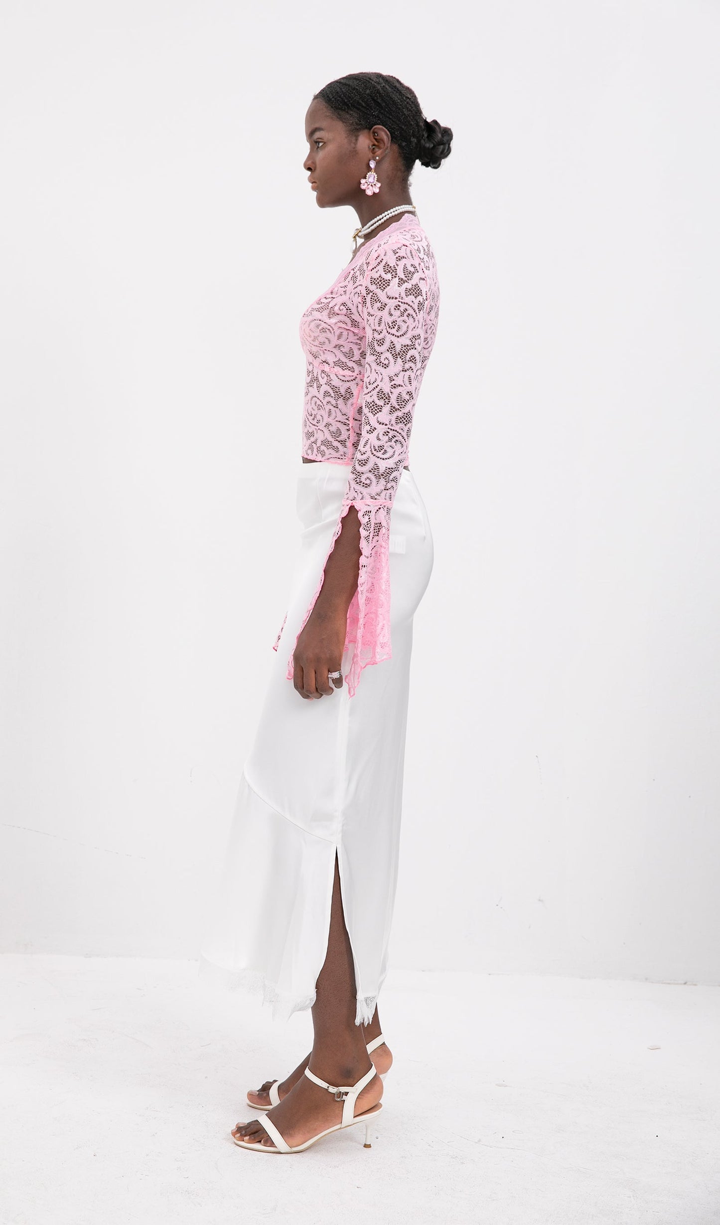 Trendy Pink V-Neck Lce Top