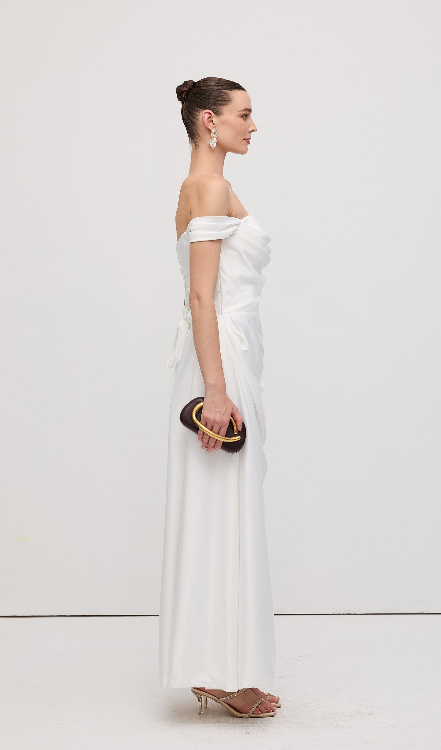 Off Shoulder Satin Maxi Dress
