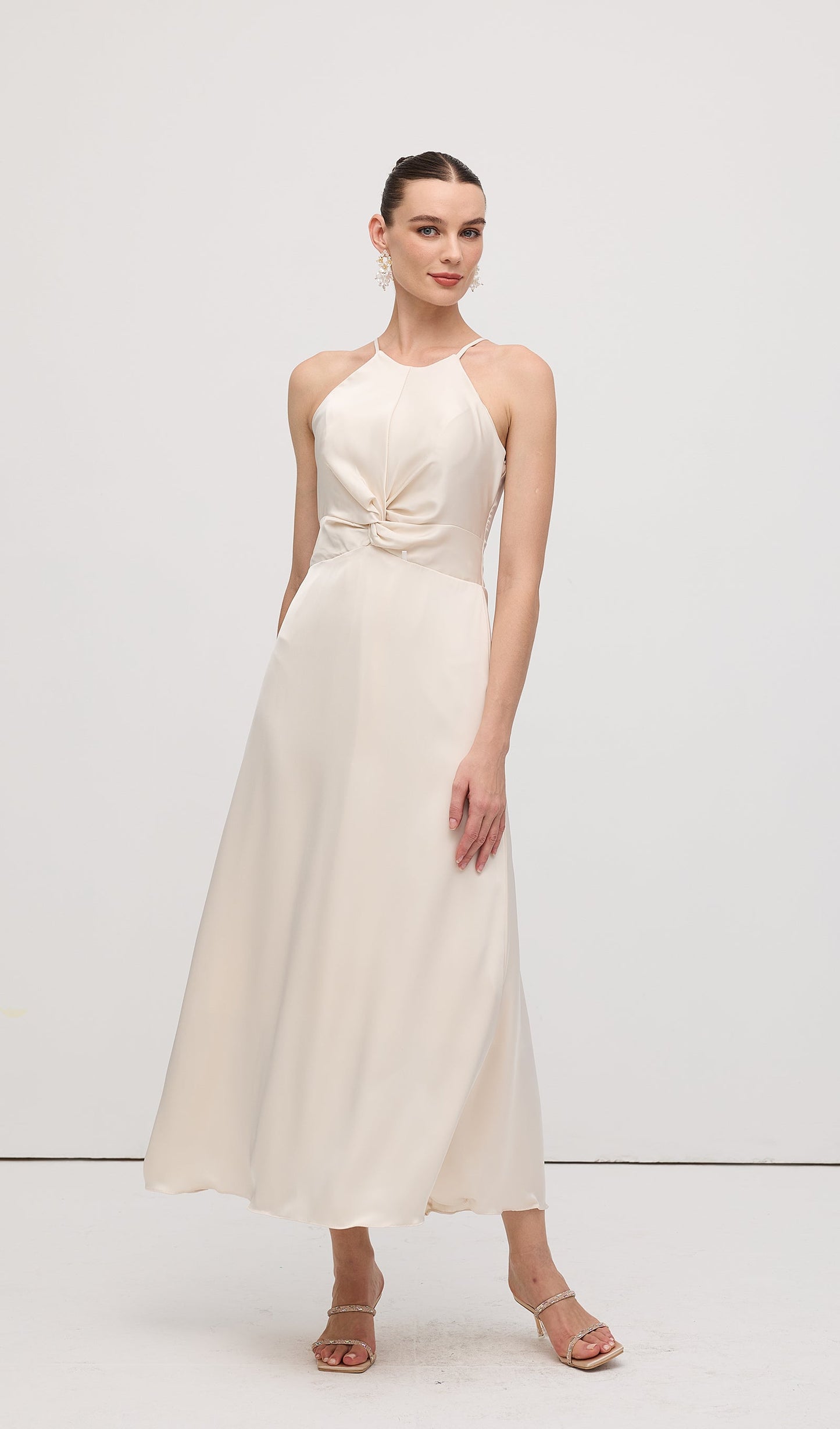 Sleeveless Satin Midi Dress