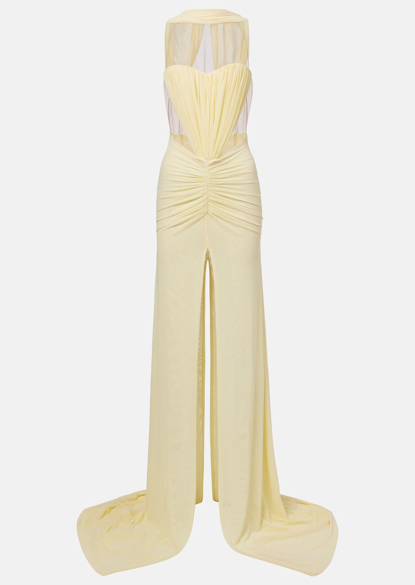 Ruched Halter Neck Slit Gown