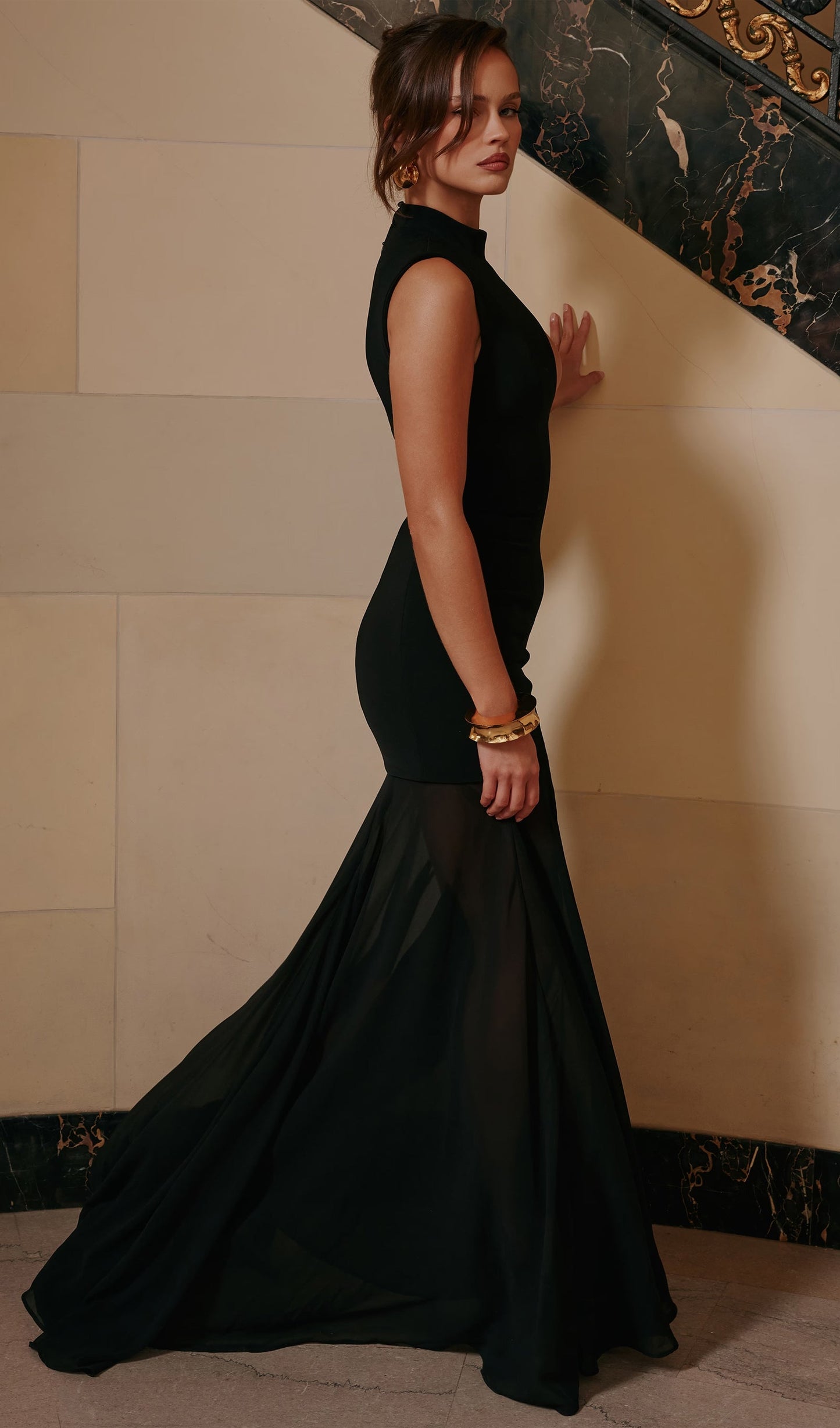 Sleeveless Keyhole Draping Maxi Dress