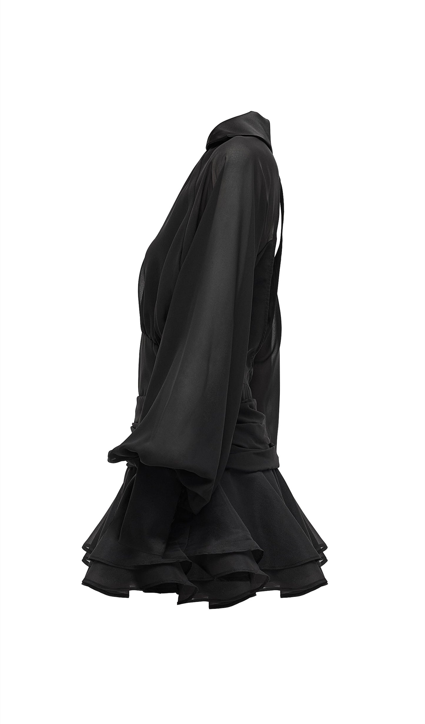 Solid Lantern Sleeve Mini Dress In Black