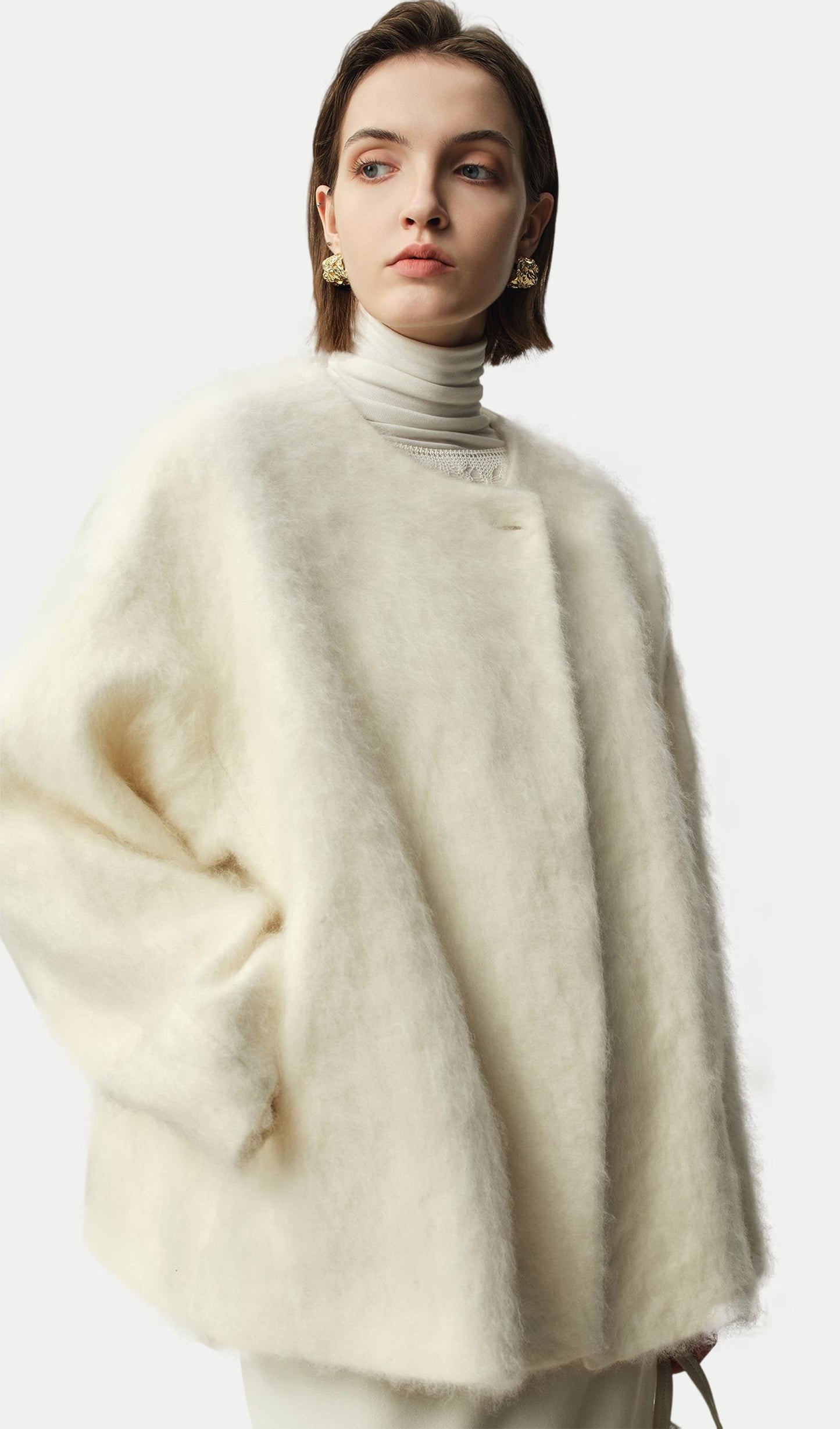 Boxy Brushed Wool One-Button Jacket