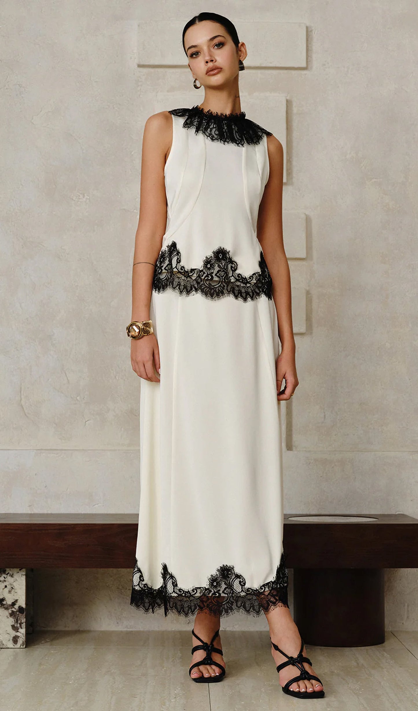 Lace Trim Top and Maxi Skirt Set