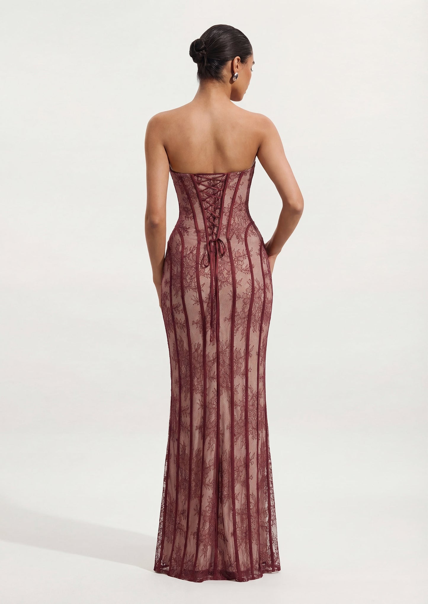 Sian Maxi Dress In Burgundy Floral Lace