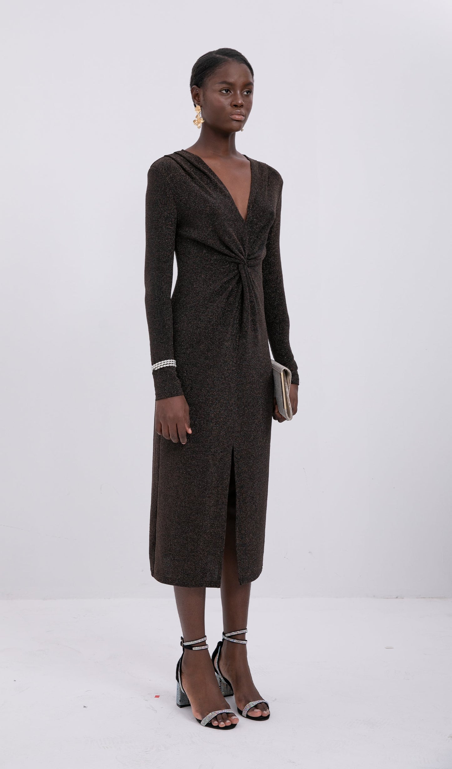 Trendy Sparkle Knit Twist-Front Midi Dress