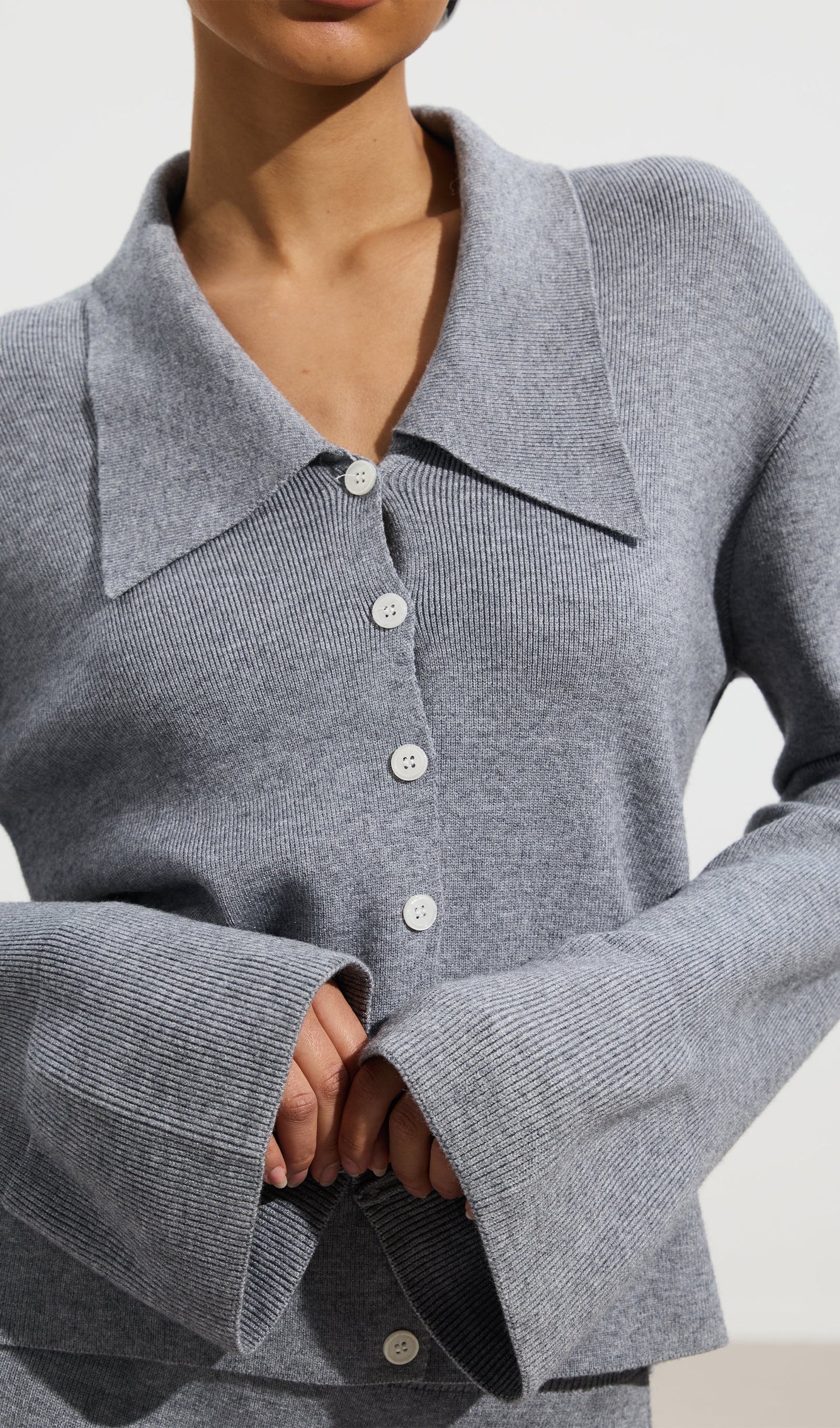 Oversized Collar Knit Top & Midi Skirt Set