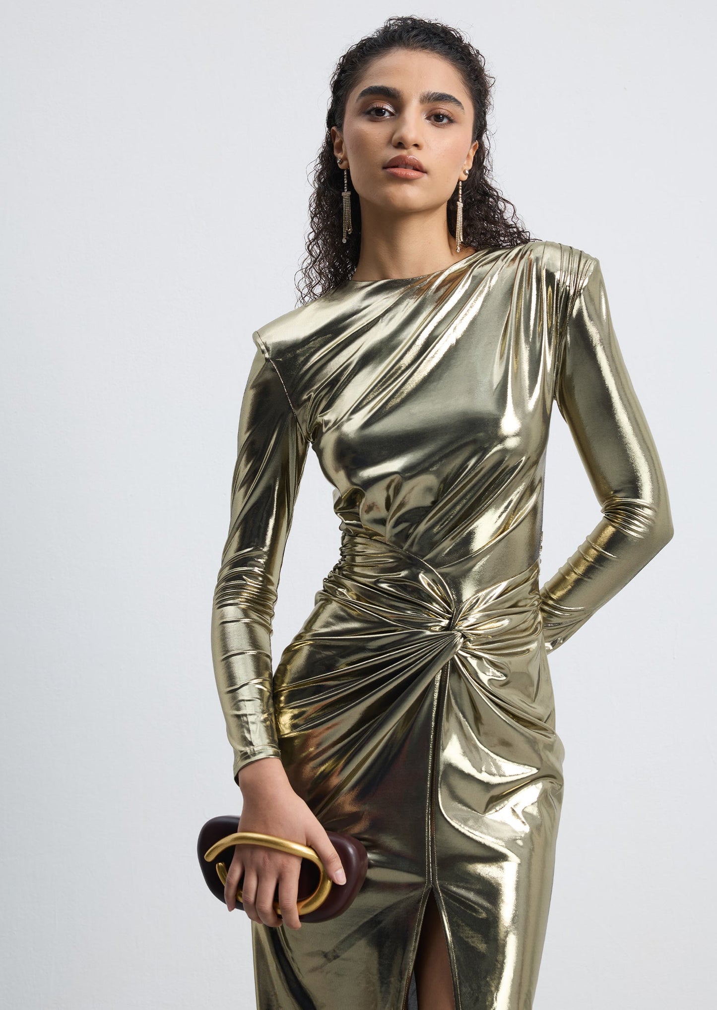 Metallic Slit Maxi Dress