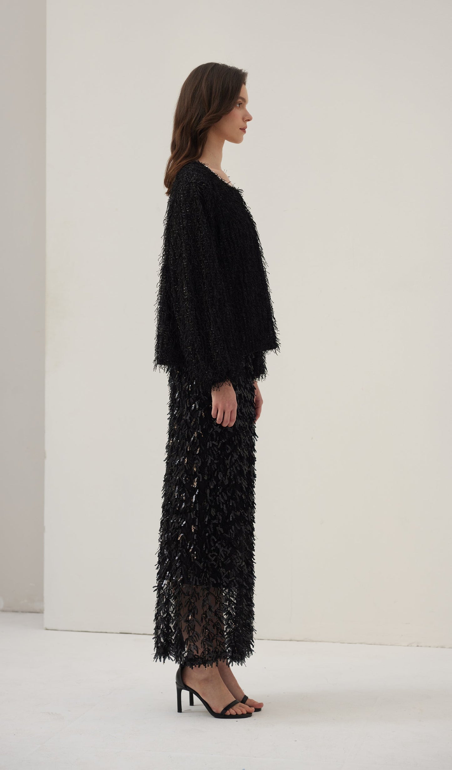 Black Feather Midi Skirt