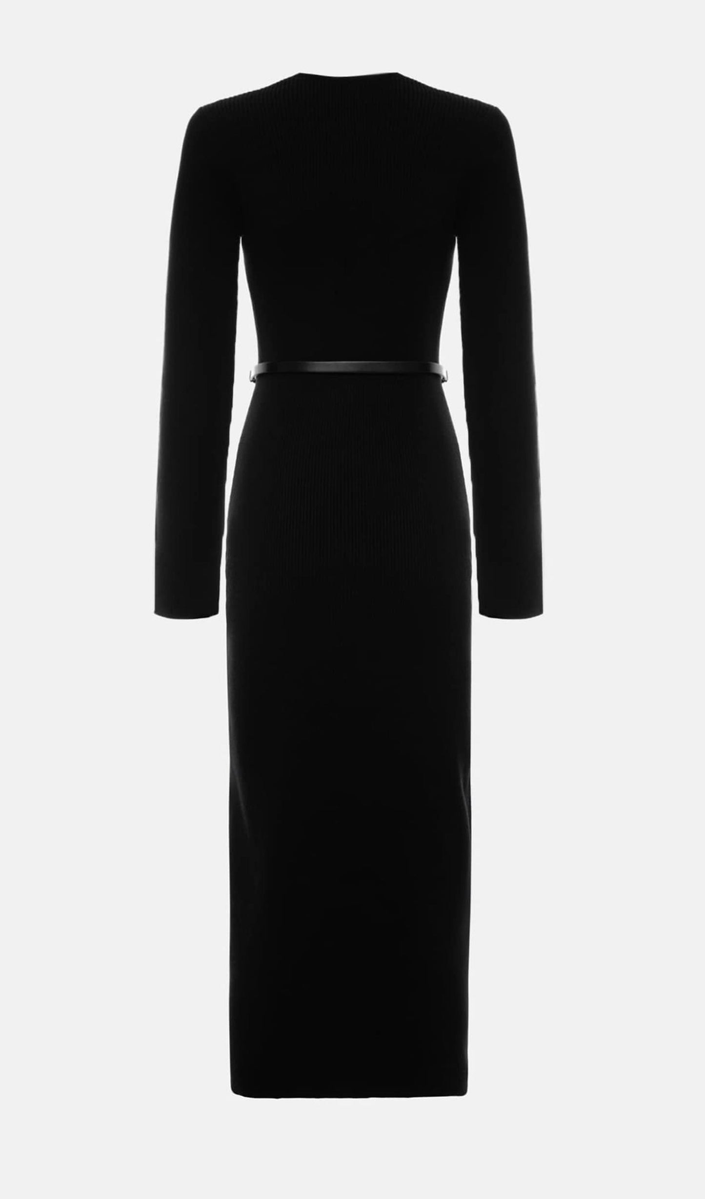 Knitted V Neck Midi Dress -Black