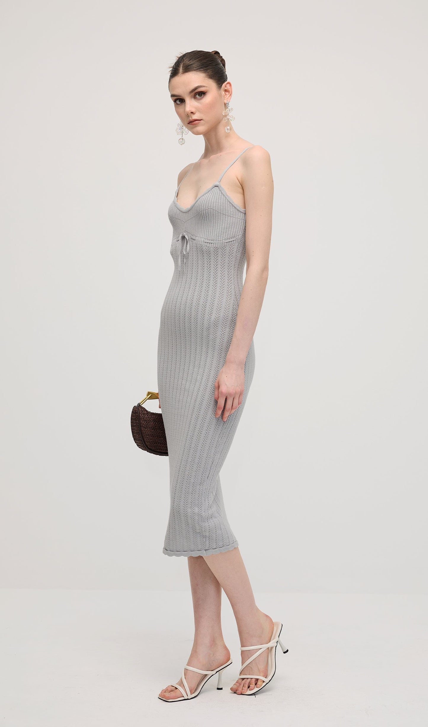 Solid Sleeveless Knit Midi Dress In Haze Blue