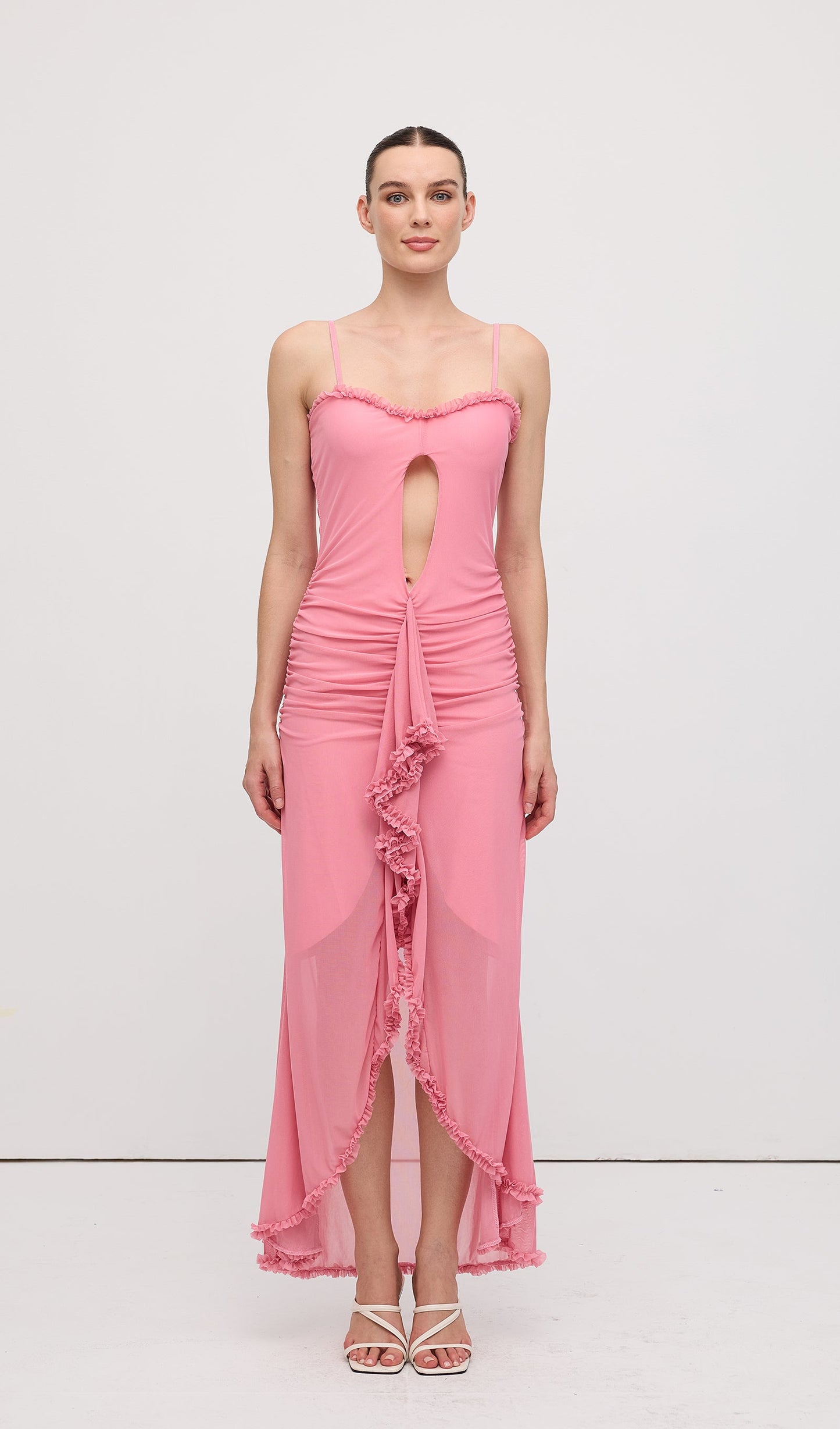 Ruffled Front Gown Maxi Dress Pink