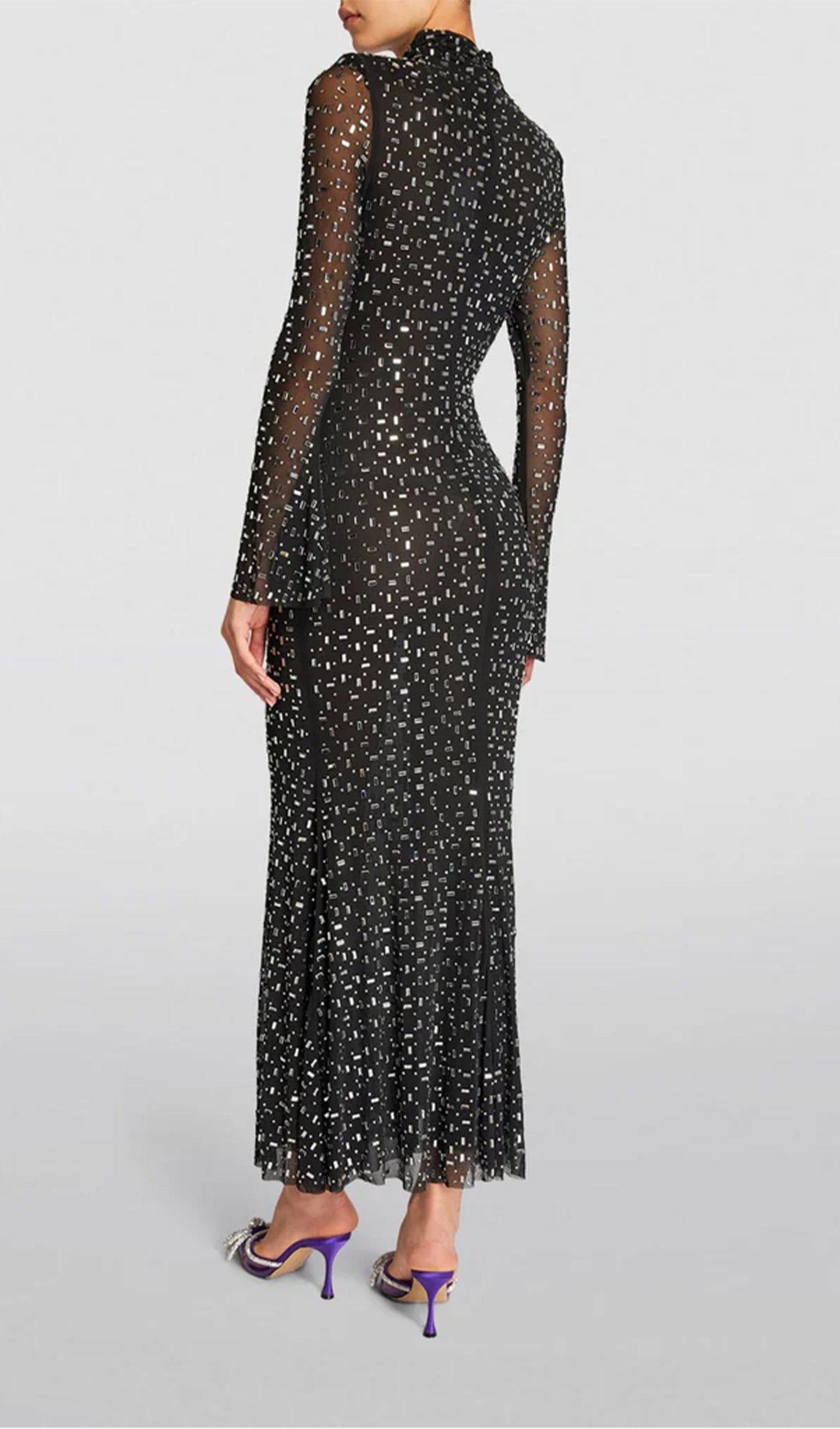 Rhinestone-Embellished Mesh Midi Dress